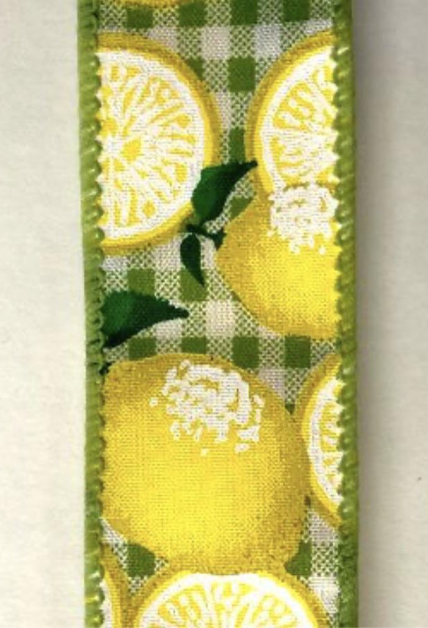 50 yards Gingham plaid Lemons wired ribbon 1.5” - Greenery MarketWired ribbon841-09-112