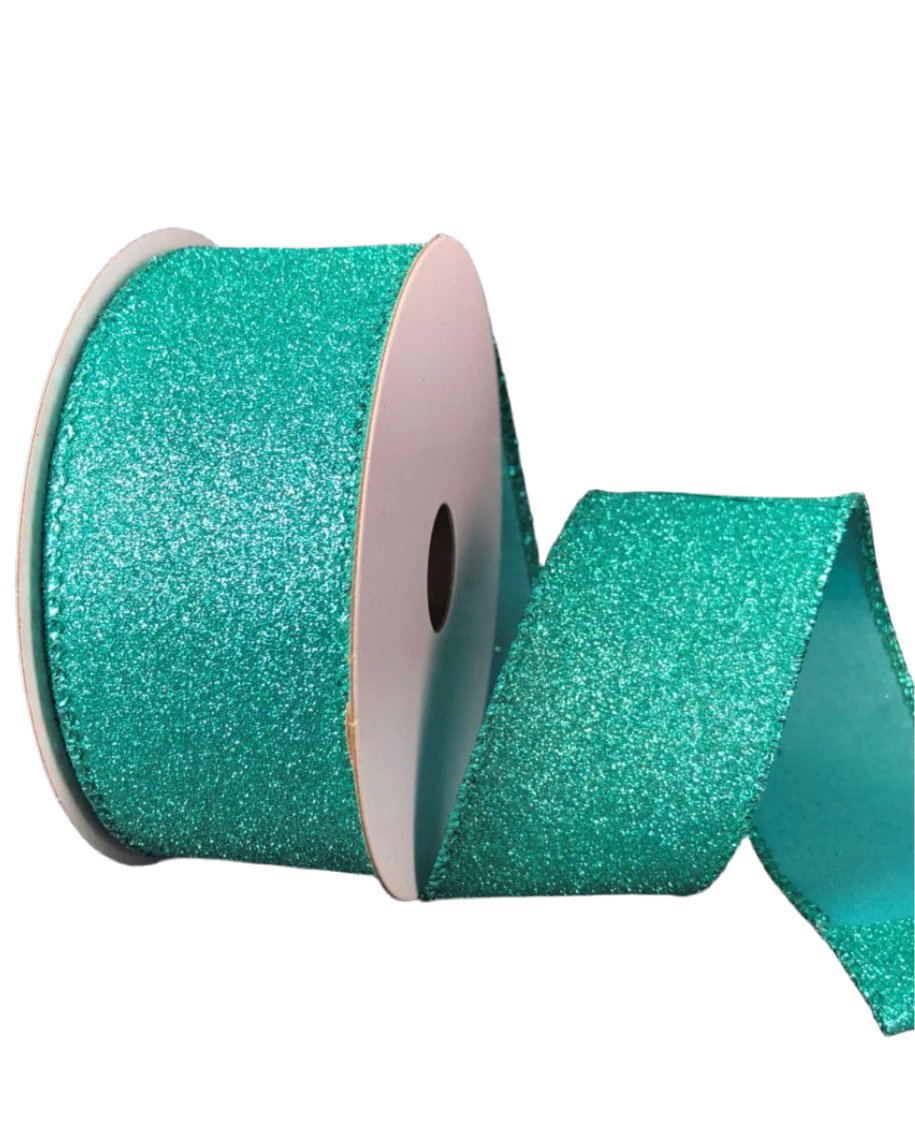 Aqua flat glitter Ribbon 1.5” - Greenery MarketWired ribbonX820609-45