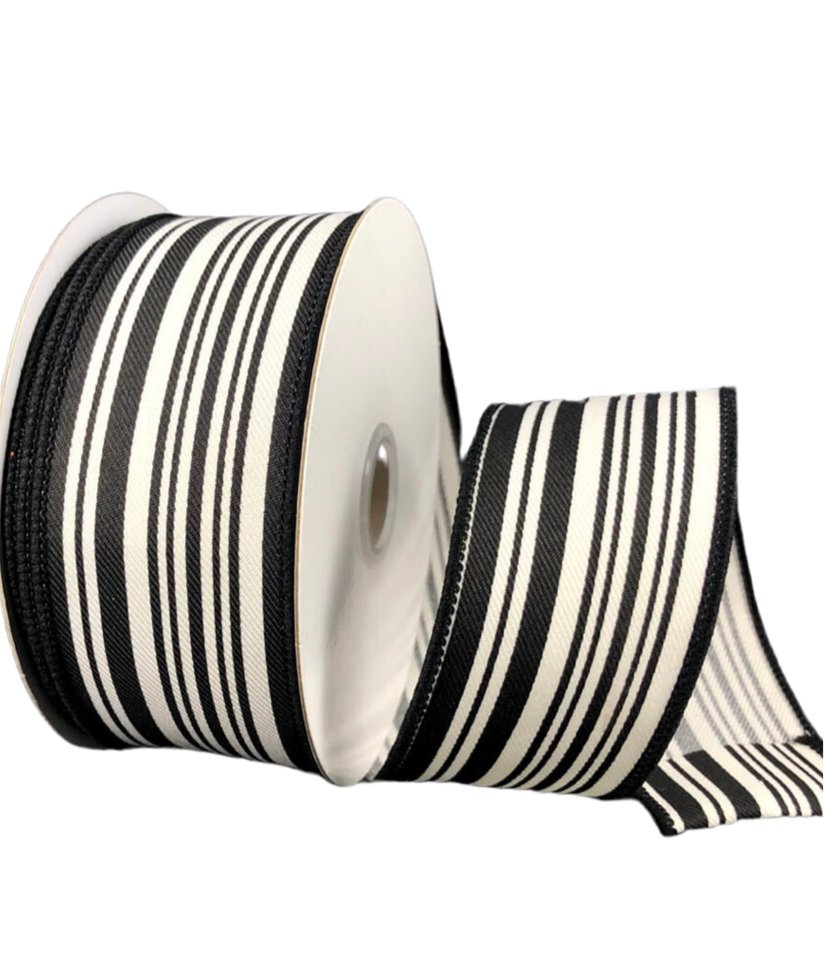 Black and ivory stripe 1.5” wired ribbon - Greenery Market