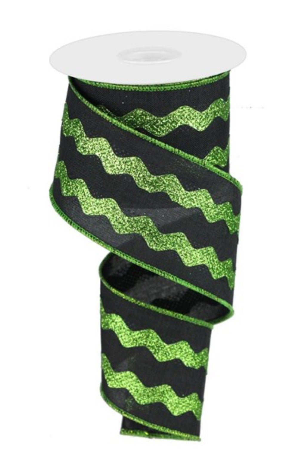 Black and lime green ricrac, 2.5” wired ribbon - Greenery MarketWired ribbonRG2012YT
