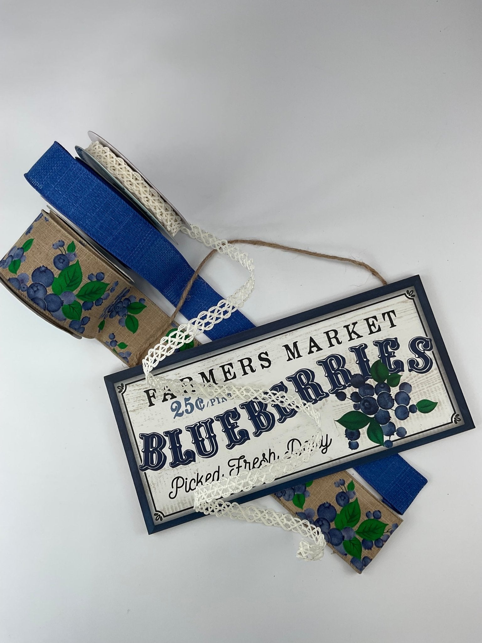 Blueberries market sign and ribbon bundle - Greenery Marketsigns for wreathsBlberryx5