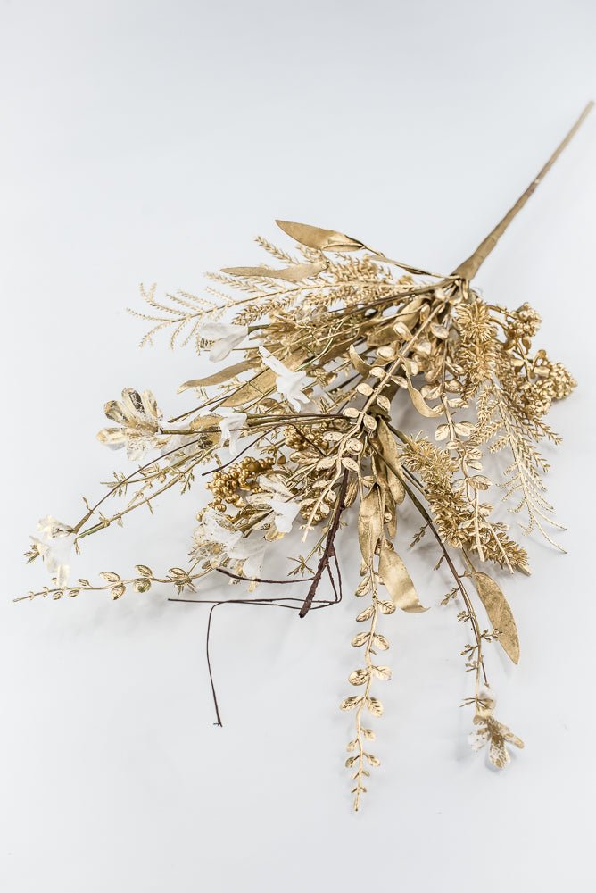 ファブリックフラワー ツリー ゴールド Christmas Fern and berry spray - gold 63526 - Greenery Market