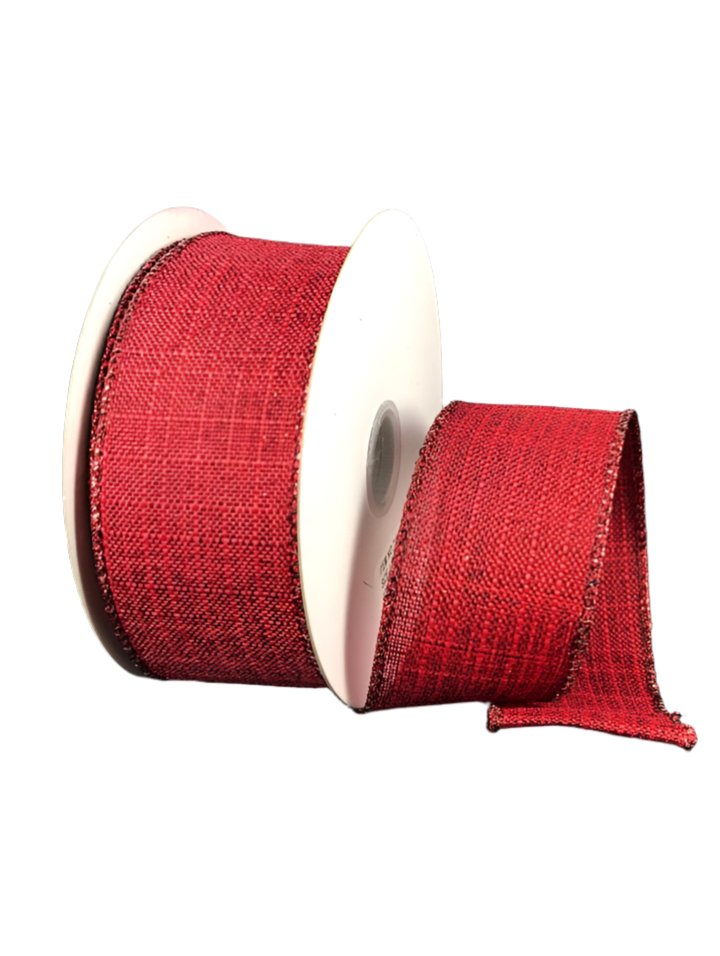 Dark Red textured linen wired linen 1.5” - Greenery MarketWired ribbon71200-09-10
