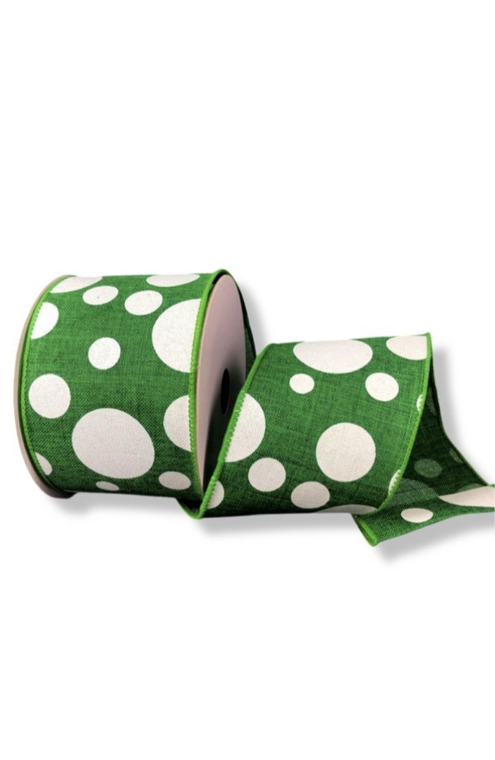 Emerald green and white multi dots wired ribbon 2.5