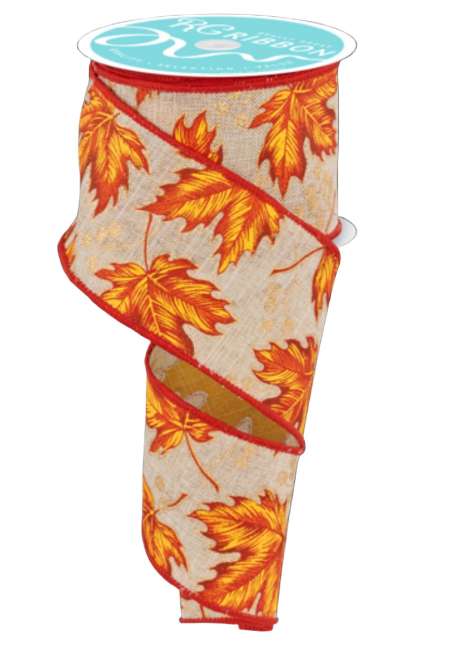 Fall maple leaves wired ribbon 2.5” - Greenery MarketWired ribbonRGF1280