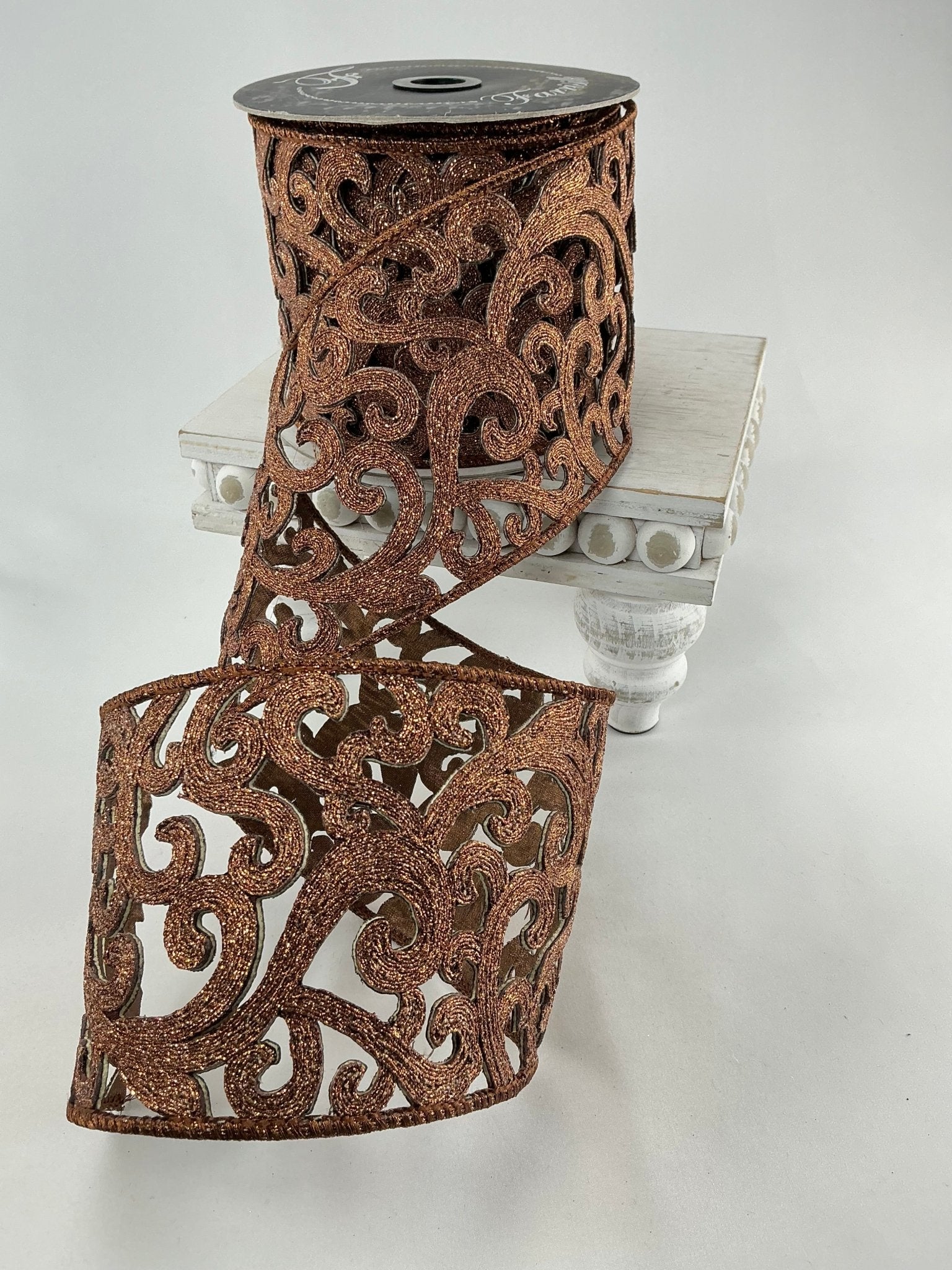 Farrisilk heirloom lace, bronze, tree ribbon - 4” - Greenery Market