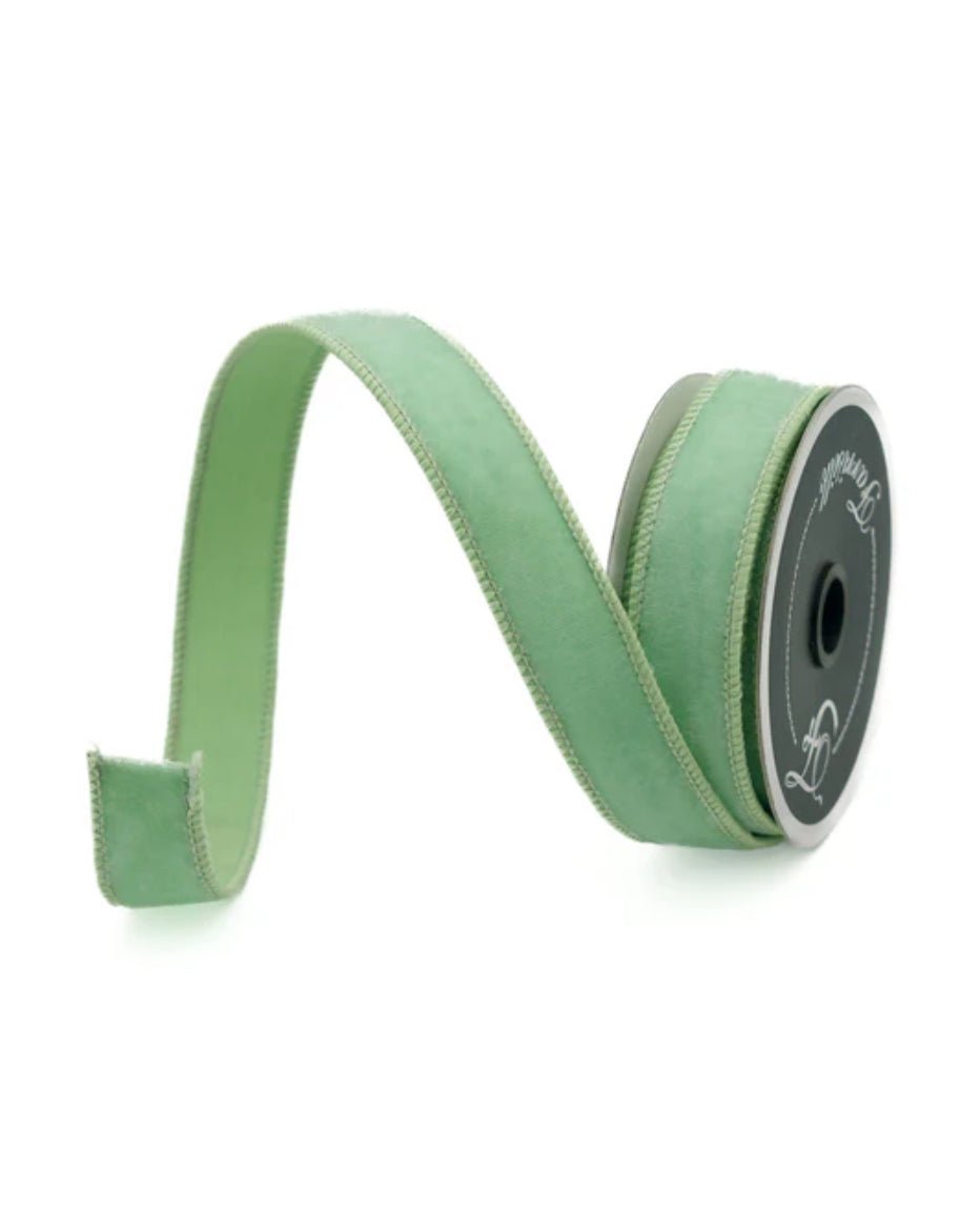 Farrisilk Mint green plush velvet luster 1” wired ribbon - Greenery MarketRibbons & TrimRG008-13