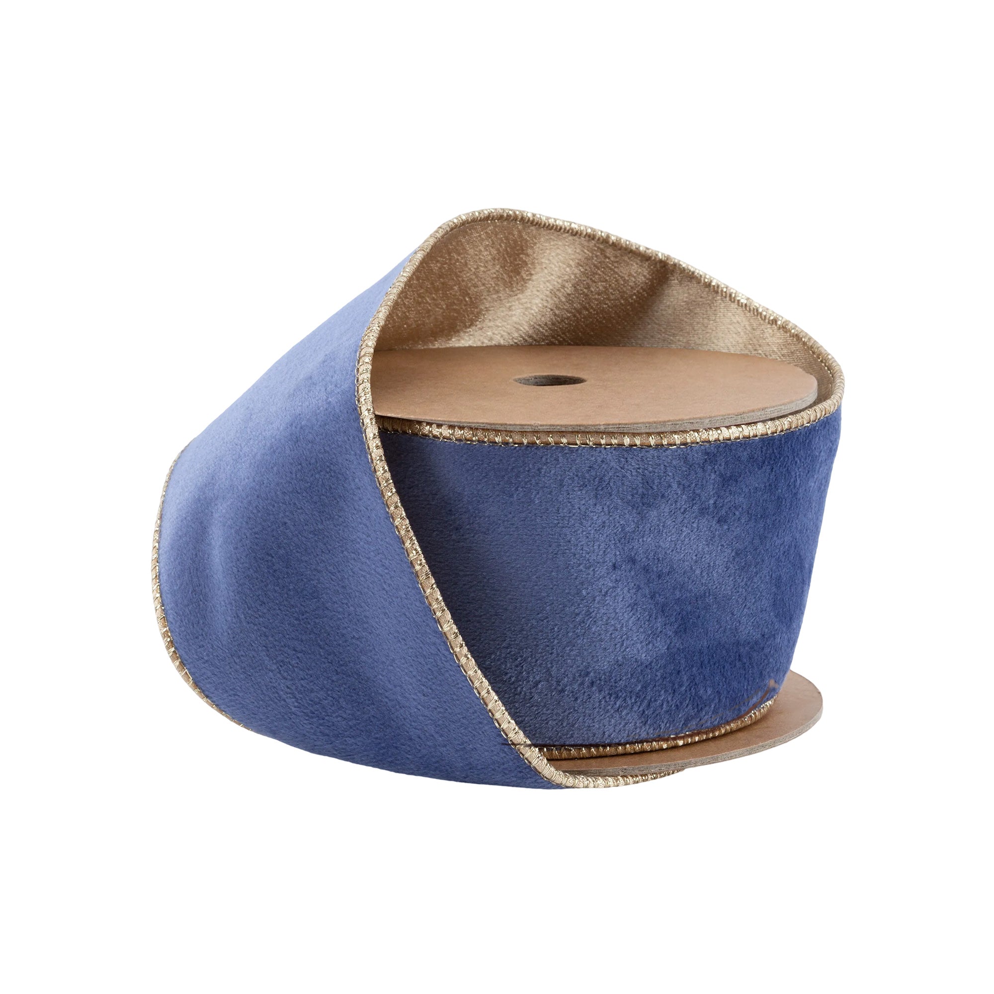 French Blue & Gold Reversible Classic Velvet Wired Ribbon - 2.5
