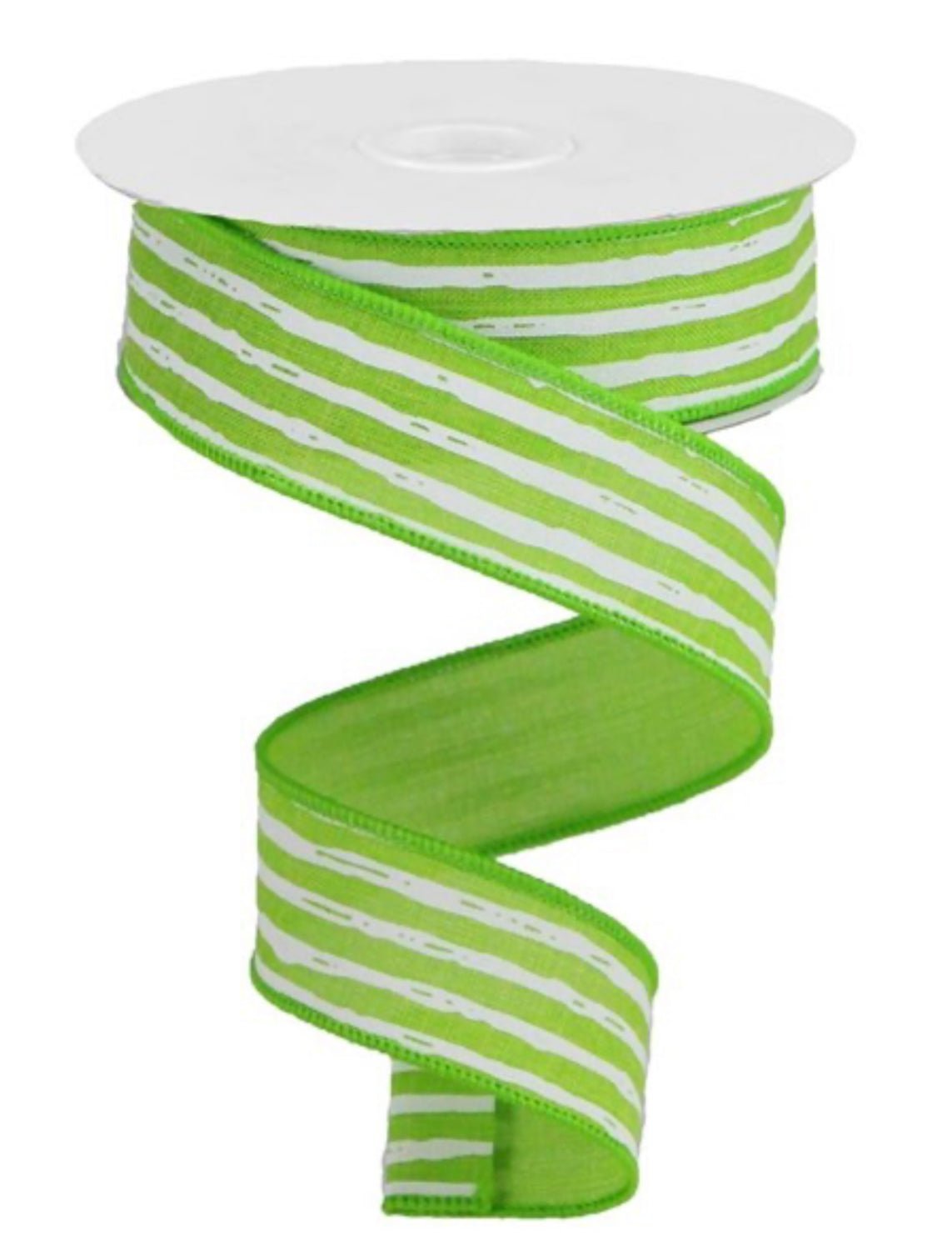Irregular stripes - lime green / white 1.5” - Greenery MarketWired ribbonRGA1381E9