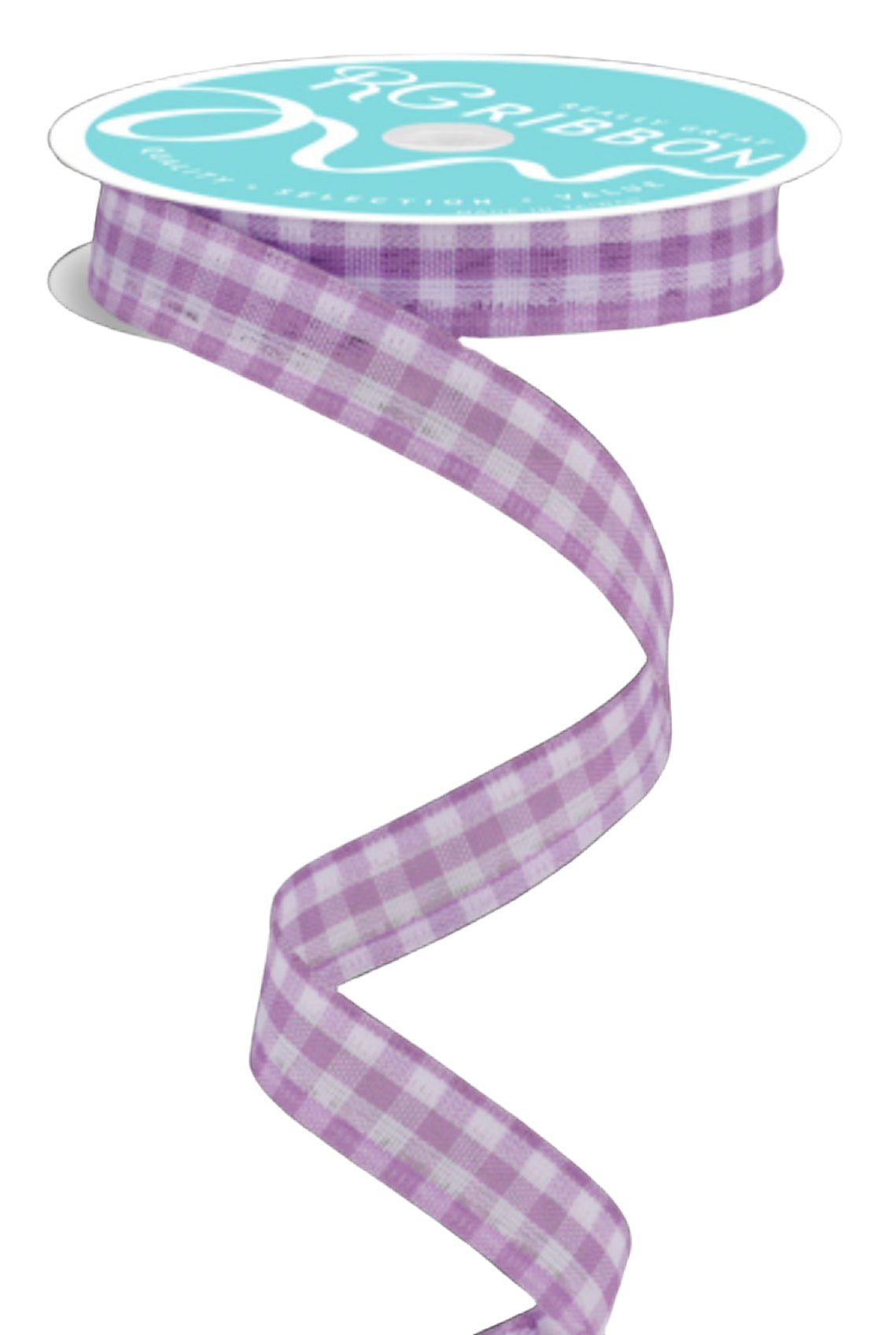 Lavender and white classic Gingham wired ribbon, 5/8
