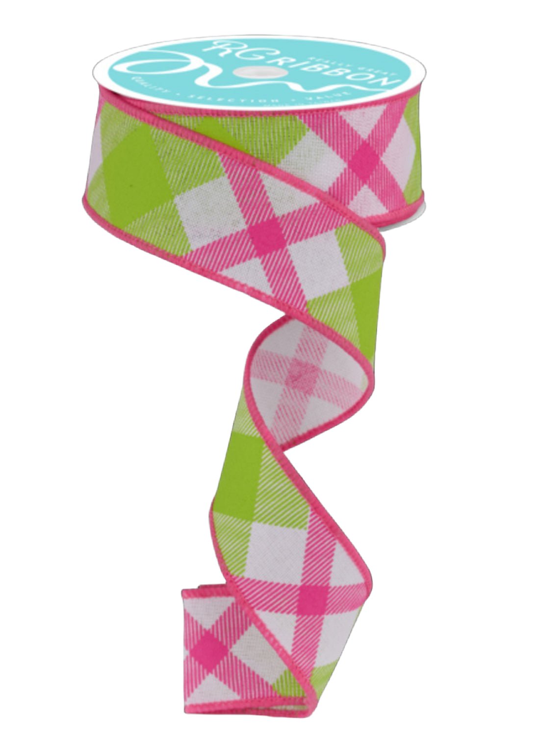 Lime green and hot pink diagonal plaid wired ribbon, 1.5” - Greenery Marketwired ribbonRG0168227