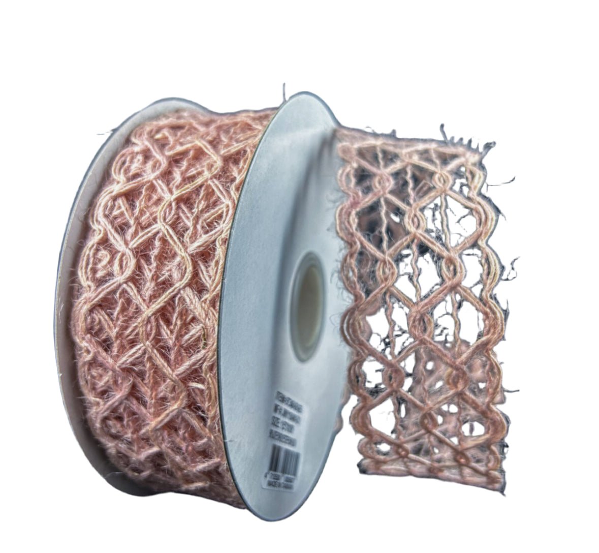 Mauve squiggle open weave wired ribbon, 1.5