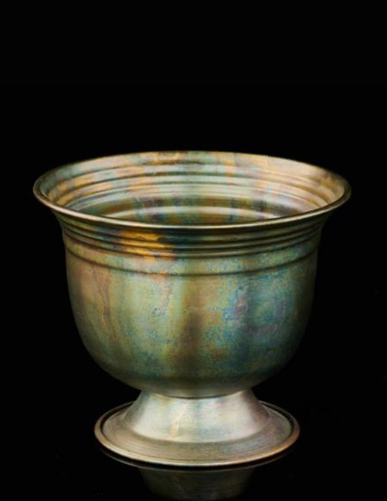 Metal compote container for floral designs large size green patina