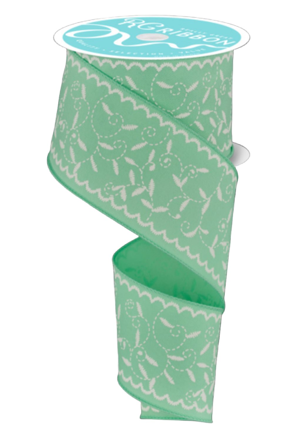 Mint green floral vine wired ribbon 2.5” - Greenery MarketWired ribbonRgf1170an