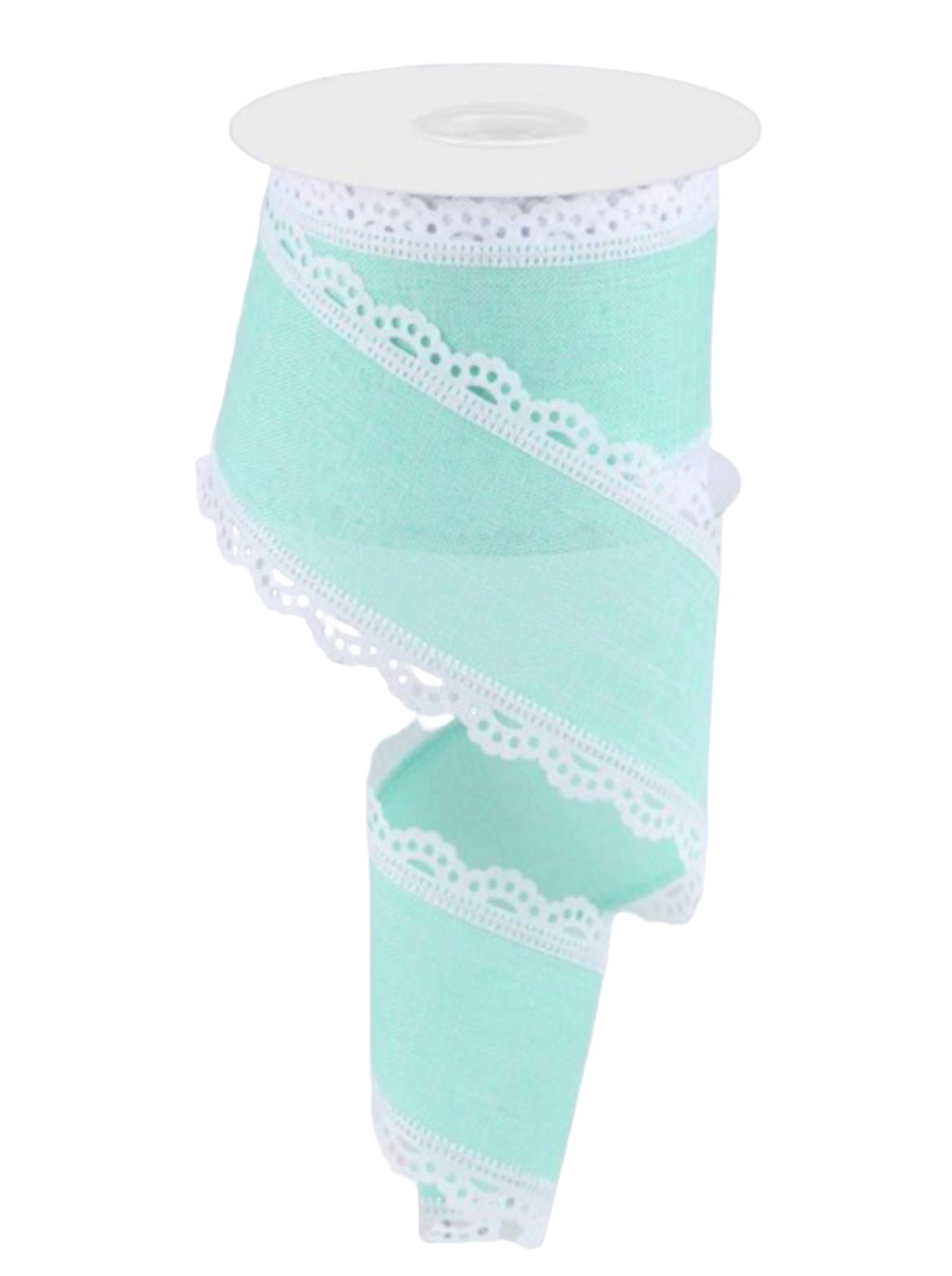 Mint wired ribbon with scalloped lace edge 2.5” - Greenery MarketWired ribbonRGA1542AN