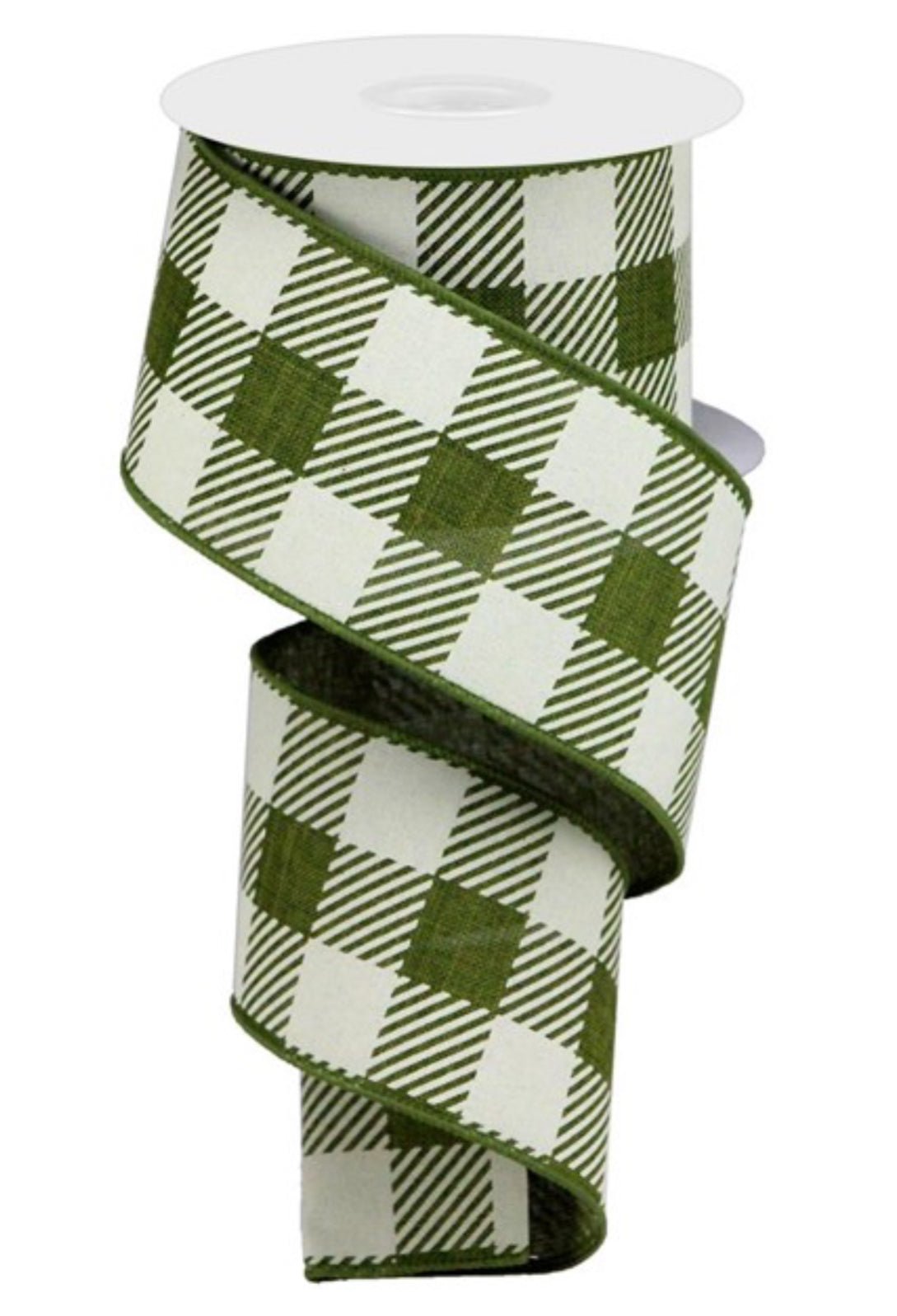 Moss green and Cream plaid 2.5” wired ribbon - Greenery MarketWired ribbonRGA142752