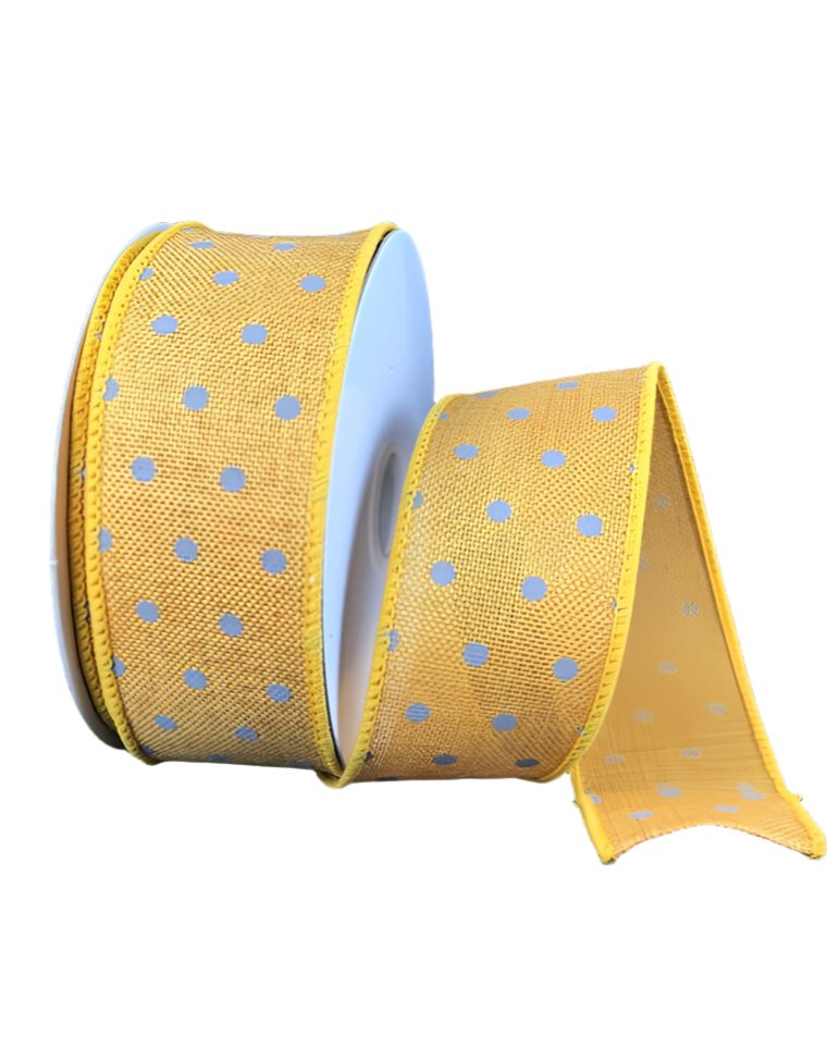 Mustard yellow and gray dots wired ribbon -1.5” - Greenery MarketWired ribbon61212-09-49