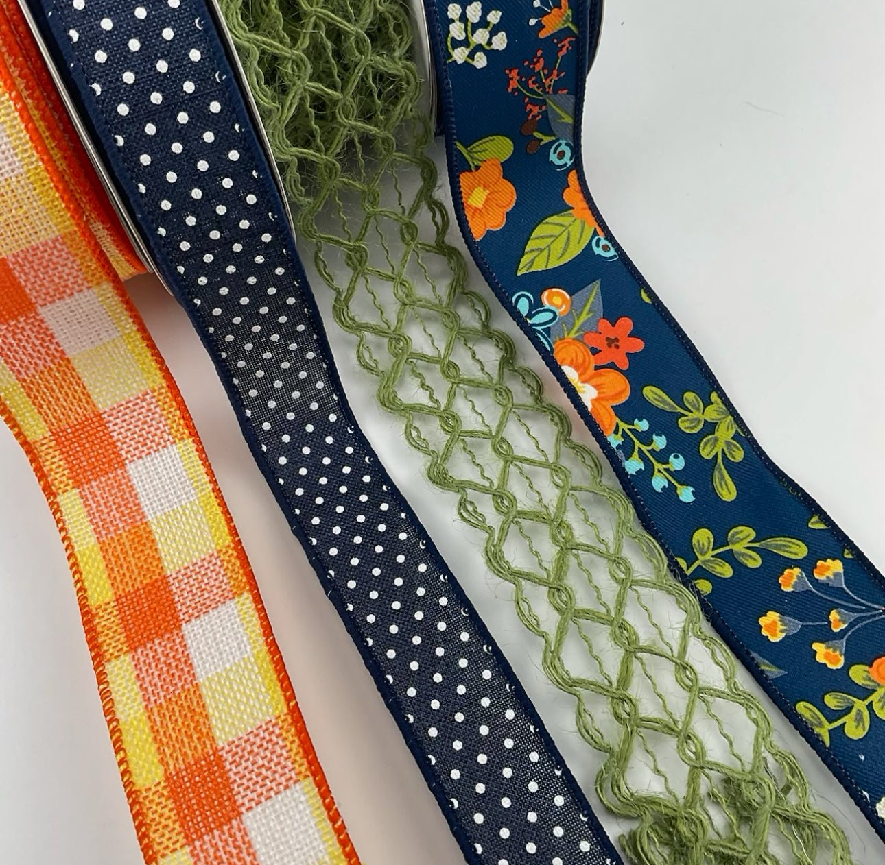 Navy blue, orange, and yellow x 4 ribbon bow bundle - Greenery Market