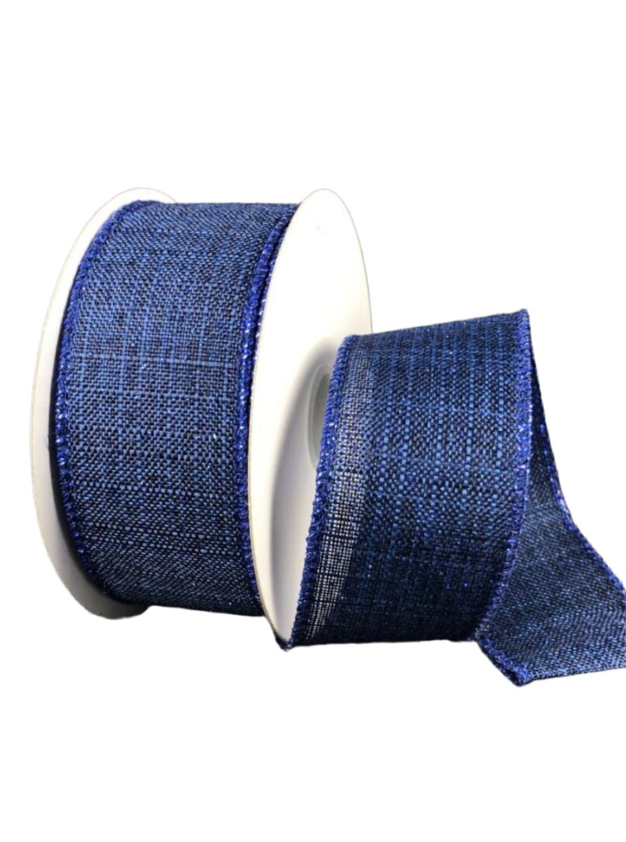 Navy blue shimmer textured linen wired linen 1.5” - Greenery MarketWired ribbon71200-09-27