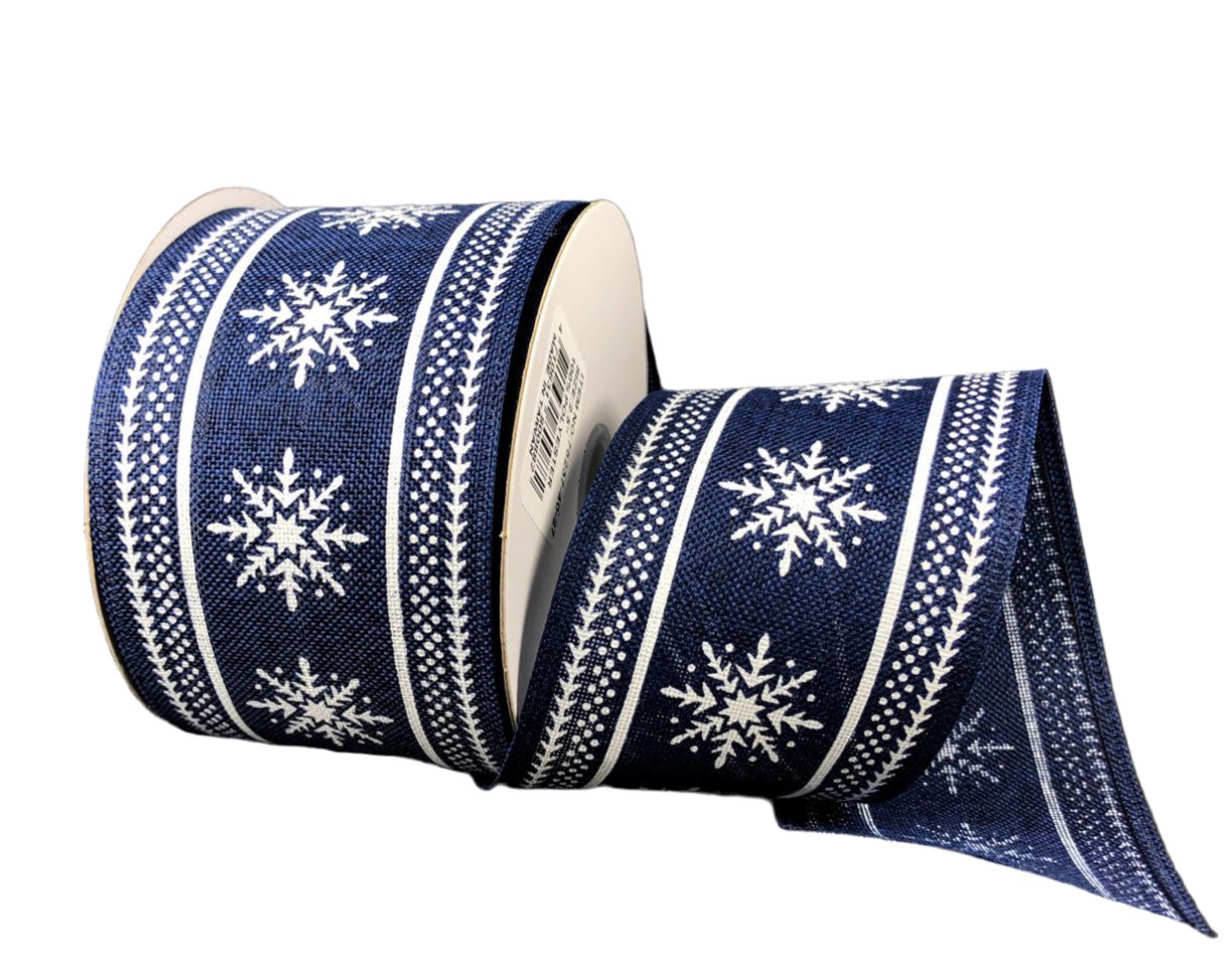 navy blue snowflakes wired ribbon 2.5” - Greenery MarketWired ribbon75237-40-27