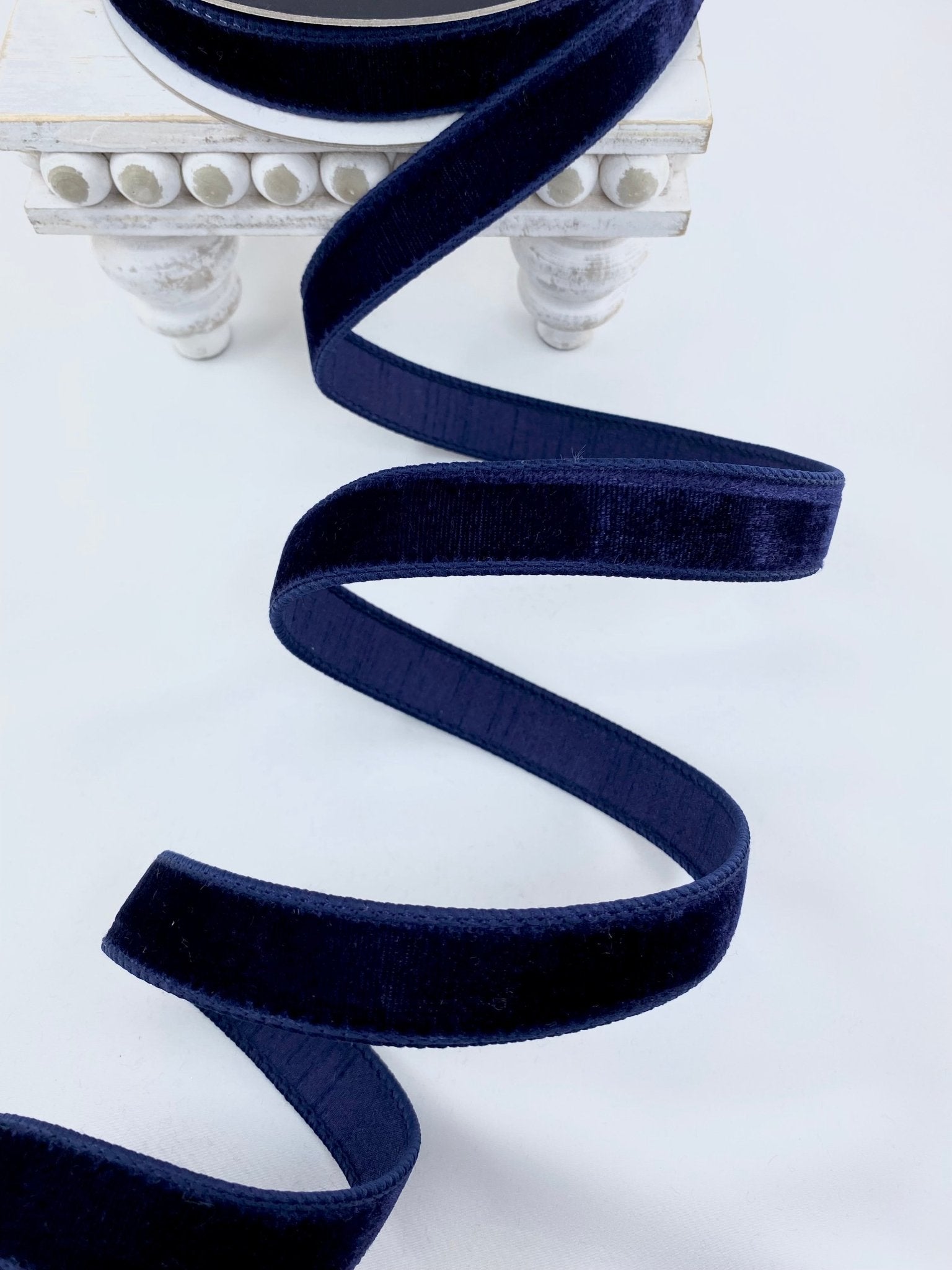 Navy Blue Velvet Farrisilk Wired Ribbon - 1