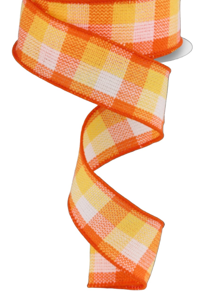 Orange and yellow plaid 1.5” - Greenery MarketWired ribbonRGA19242R