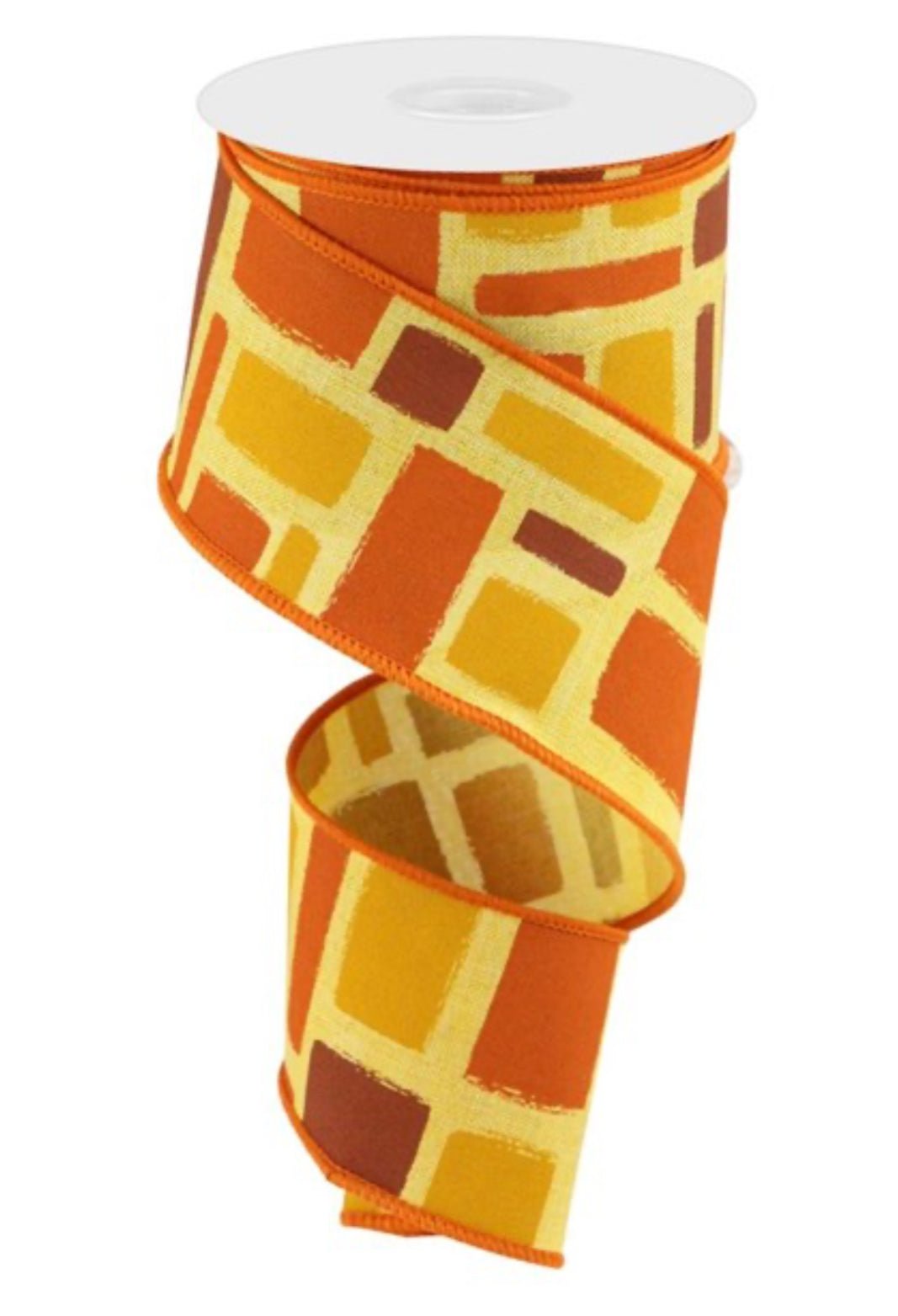 Orange, mustard, and brown brush strokes wired ribbon 2.5” - Greenery MarketWired ribbonRGC1282MW