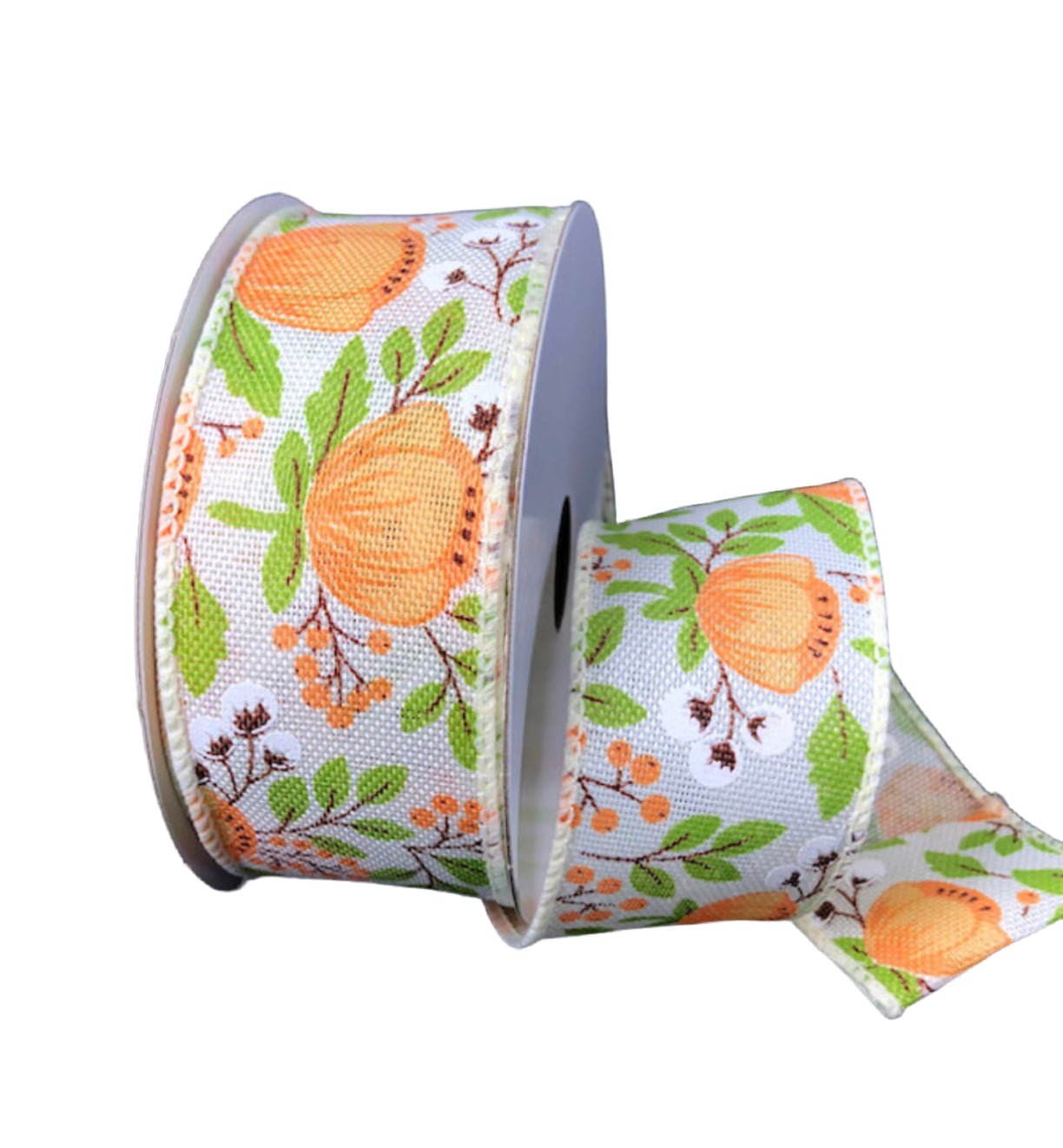 Orange peach peonies 1.5” wired ribbon - Greenery Market41256-09-46