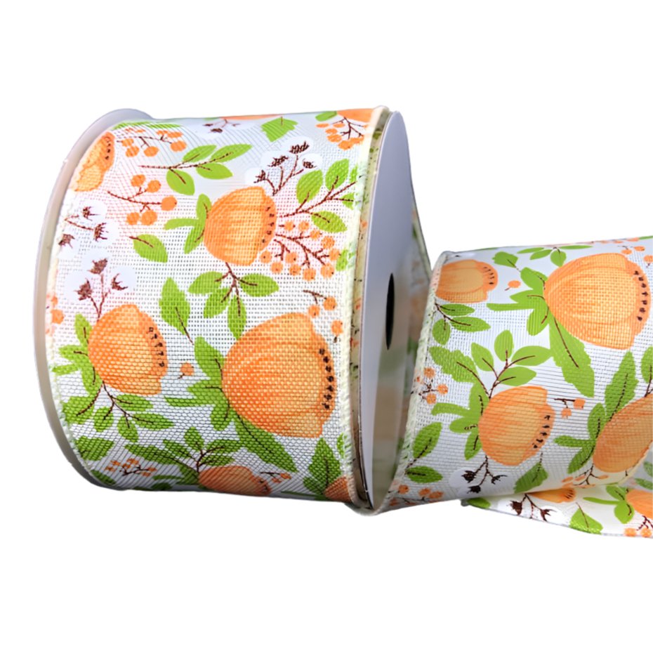 Orange peach peonies 2.5” wired ribbon - Greenery Market41256-40-46