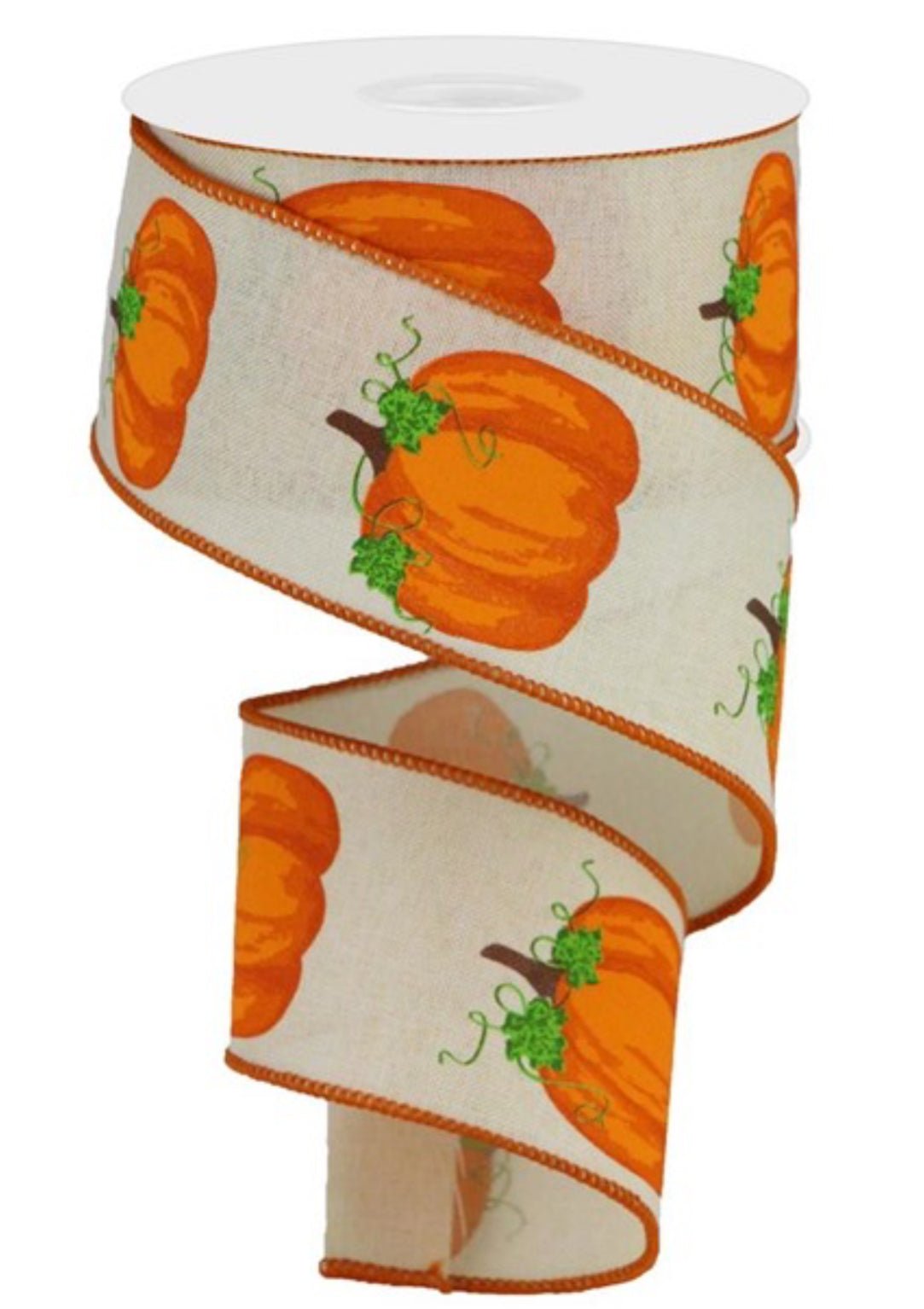 Orange Pumpkin ribbon - cream background - Greenery MarketWired ribbonRGA147164