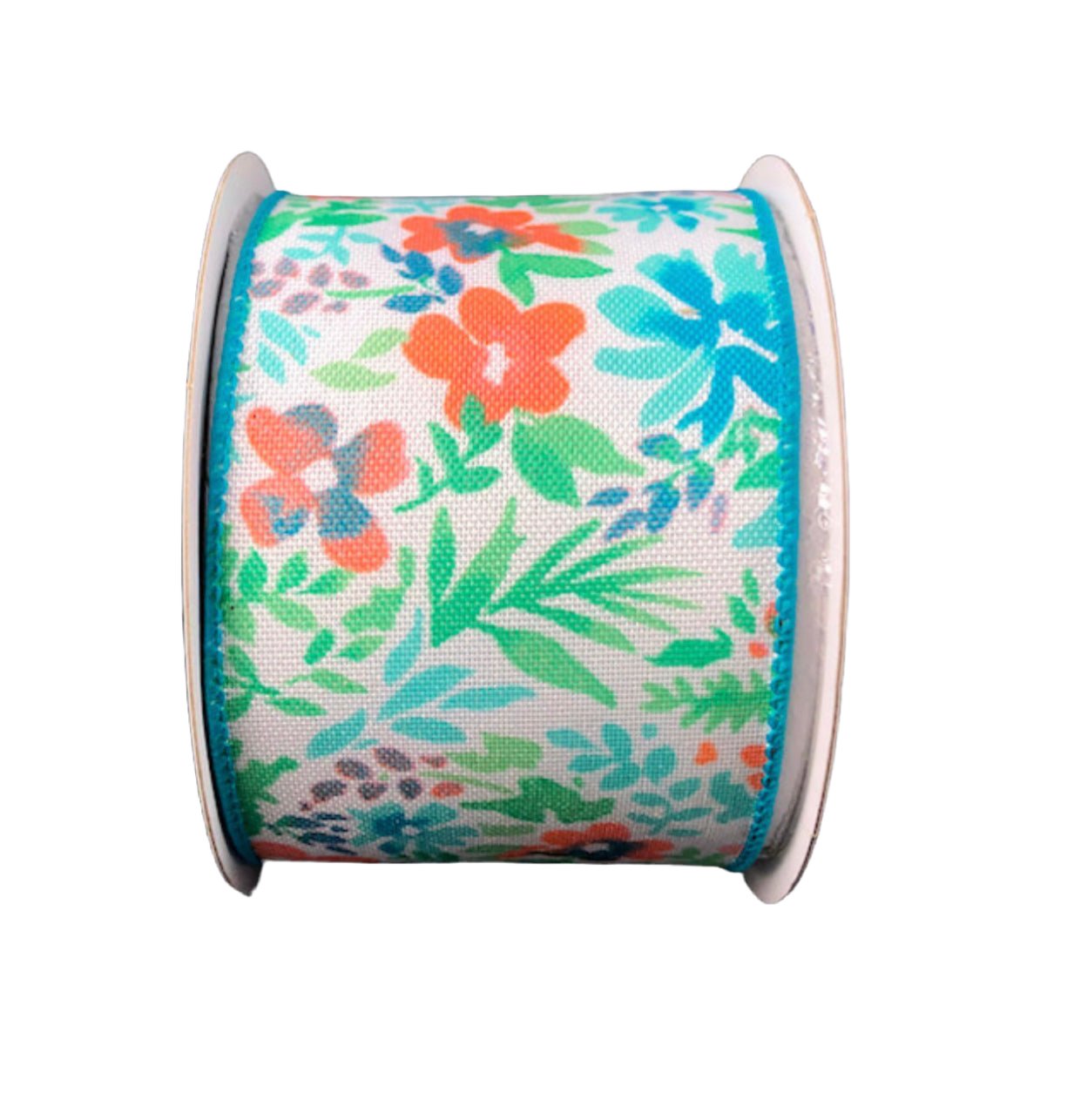 Peach and mint Watercolor flowers wired ribbon 2.5” - Greenery MarketWired ribbon41004-40-33