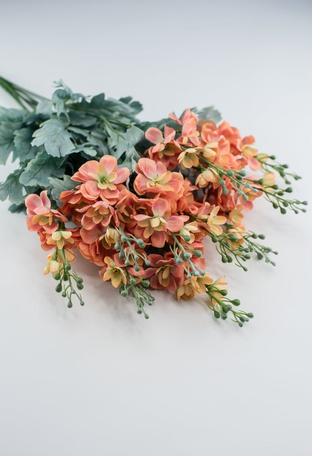 Peach coral delphiniums artificial flower bush - Greenery Market