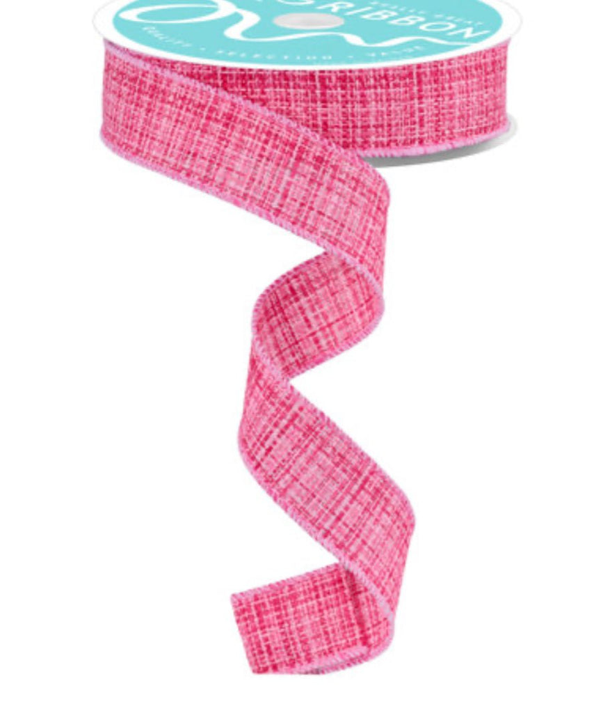 Pink 7/8” faux tweed skinny wired ribbon