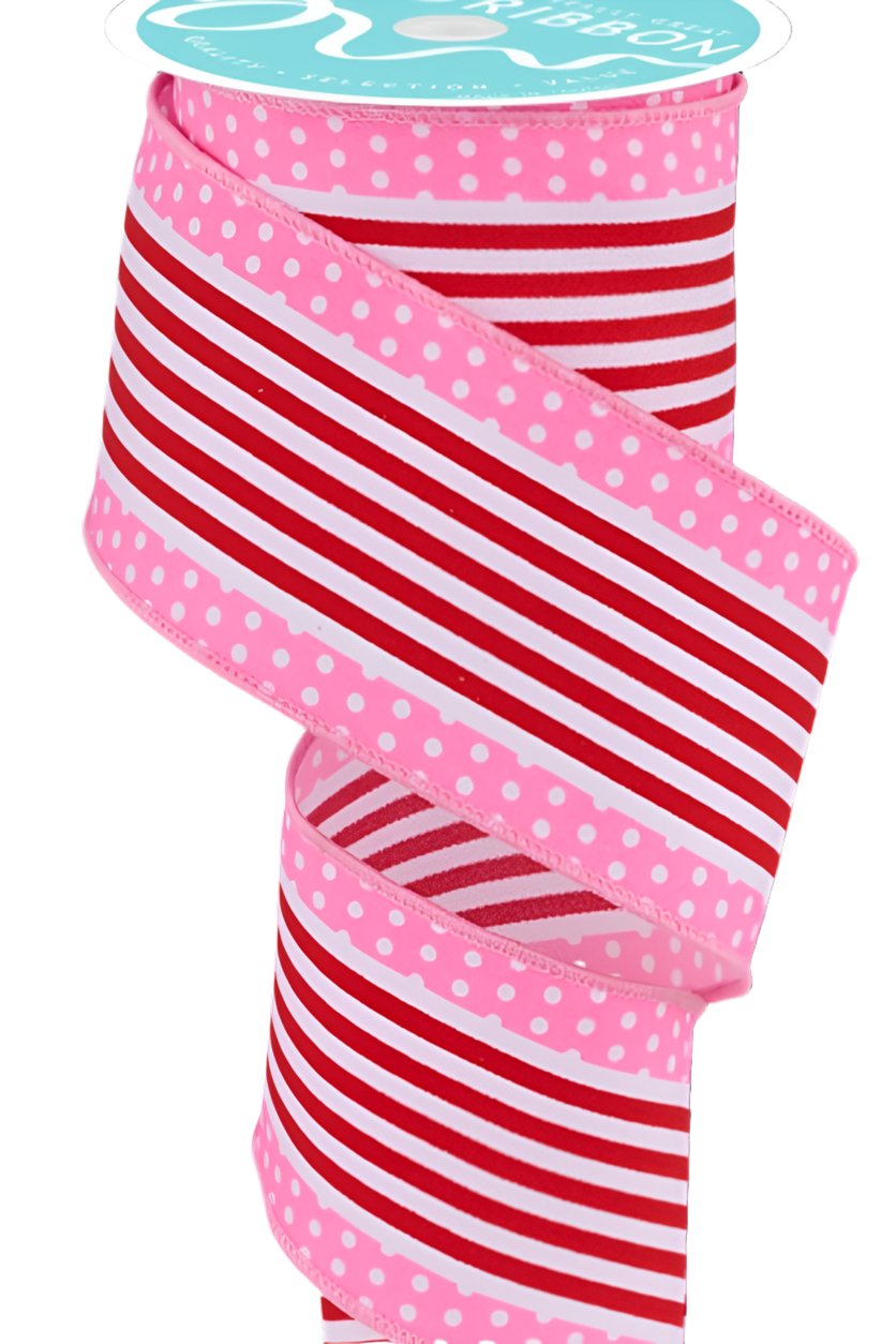 Pink and red stripe dot 2.5” wired ribbon - Greenery MarketWired ribbonRGF1301A2