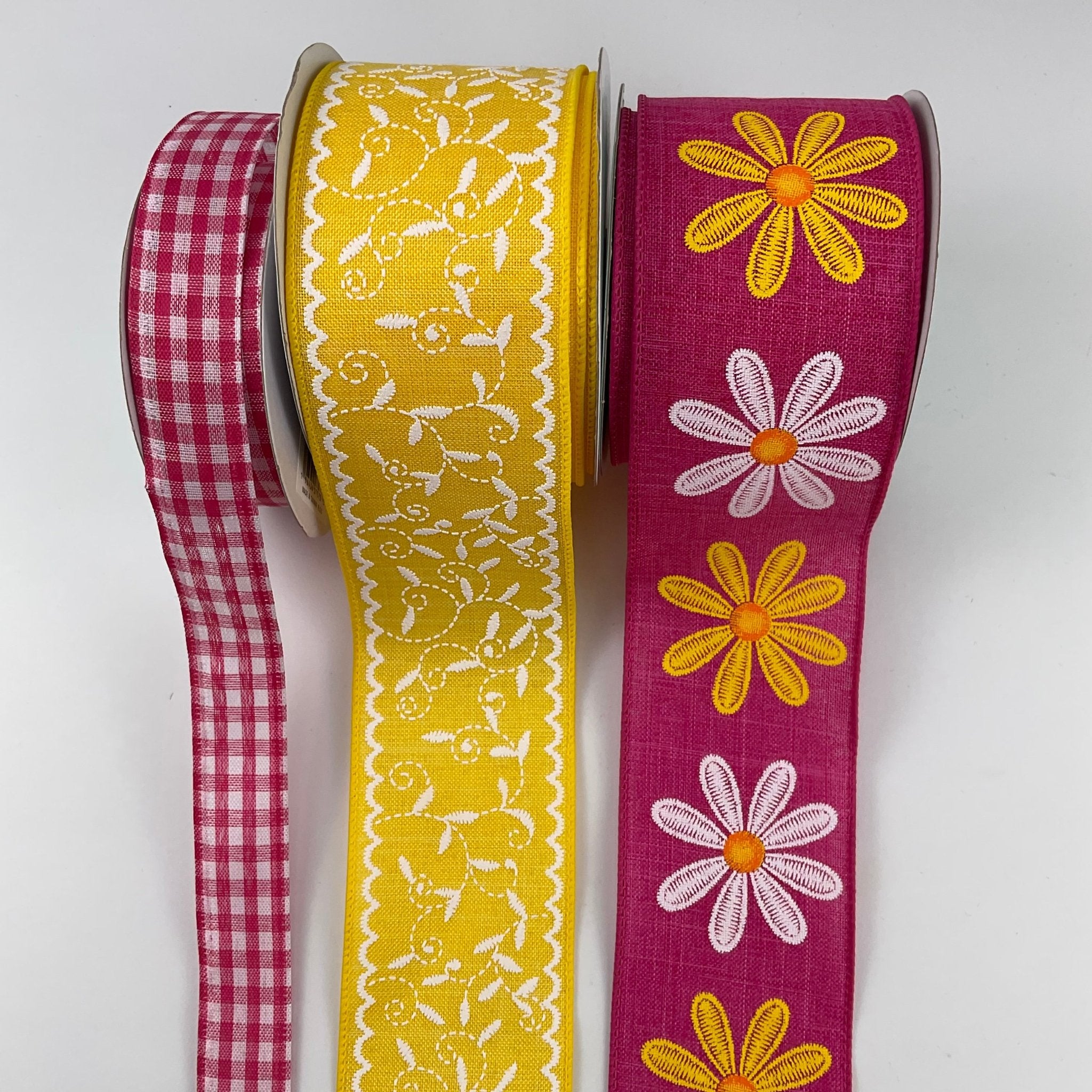 Pink and yellow daisies x 3 ribbon bow bundle - Greenery Market