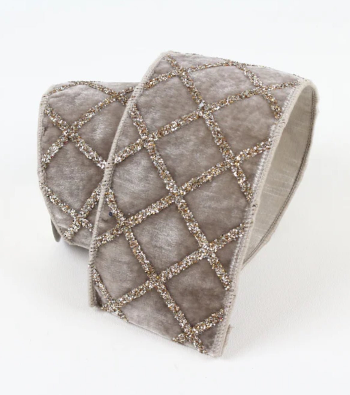 Platinum velvet glitter lattice 4” wired farrisilk ribbon - Greenery MarketRibbons & TrimRG021-51