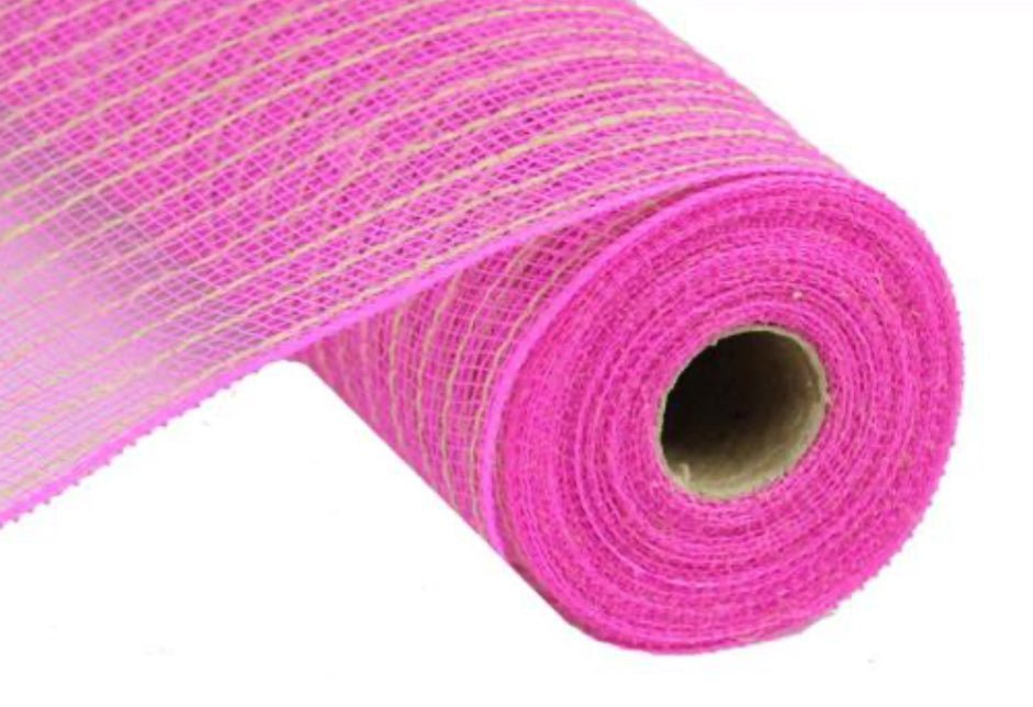 Poly jute burlap pink and burlap stripe deco mesh 10” - Greenery MarketDeco meshCRJ231-28