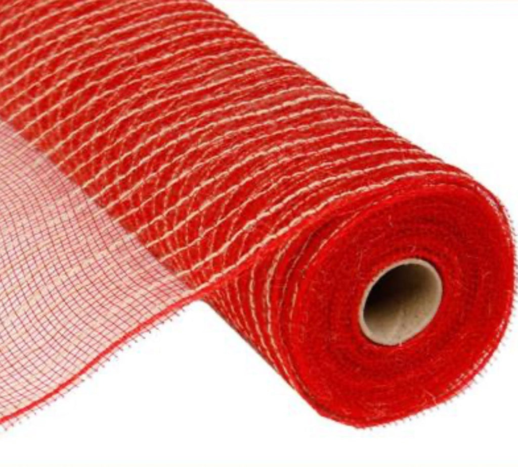 Poly jute burlap red and burlap stripe deco mesh 10” Greenery Market