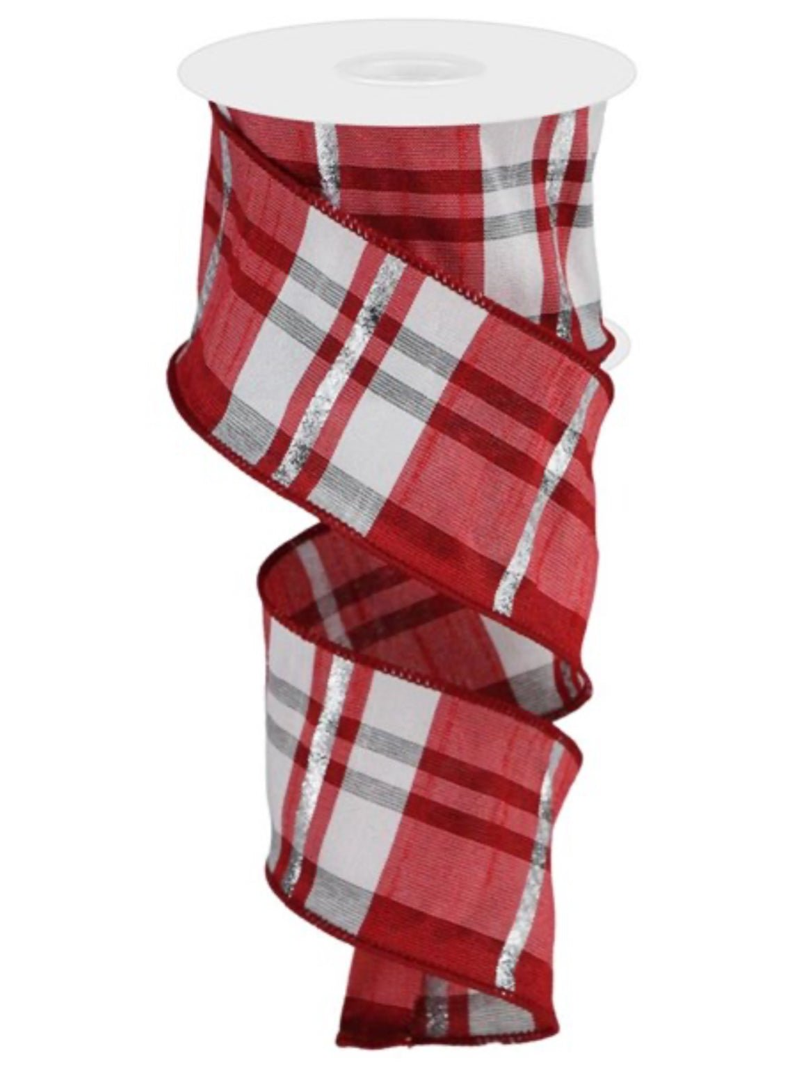 Red and white plaid with silver accents, 2.5” wired ribbon - Greenery MarketWired ribbonRGA1234KK