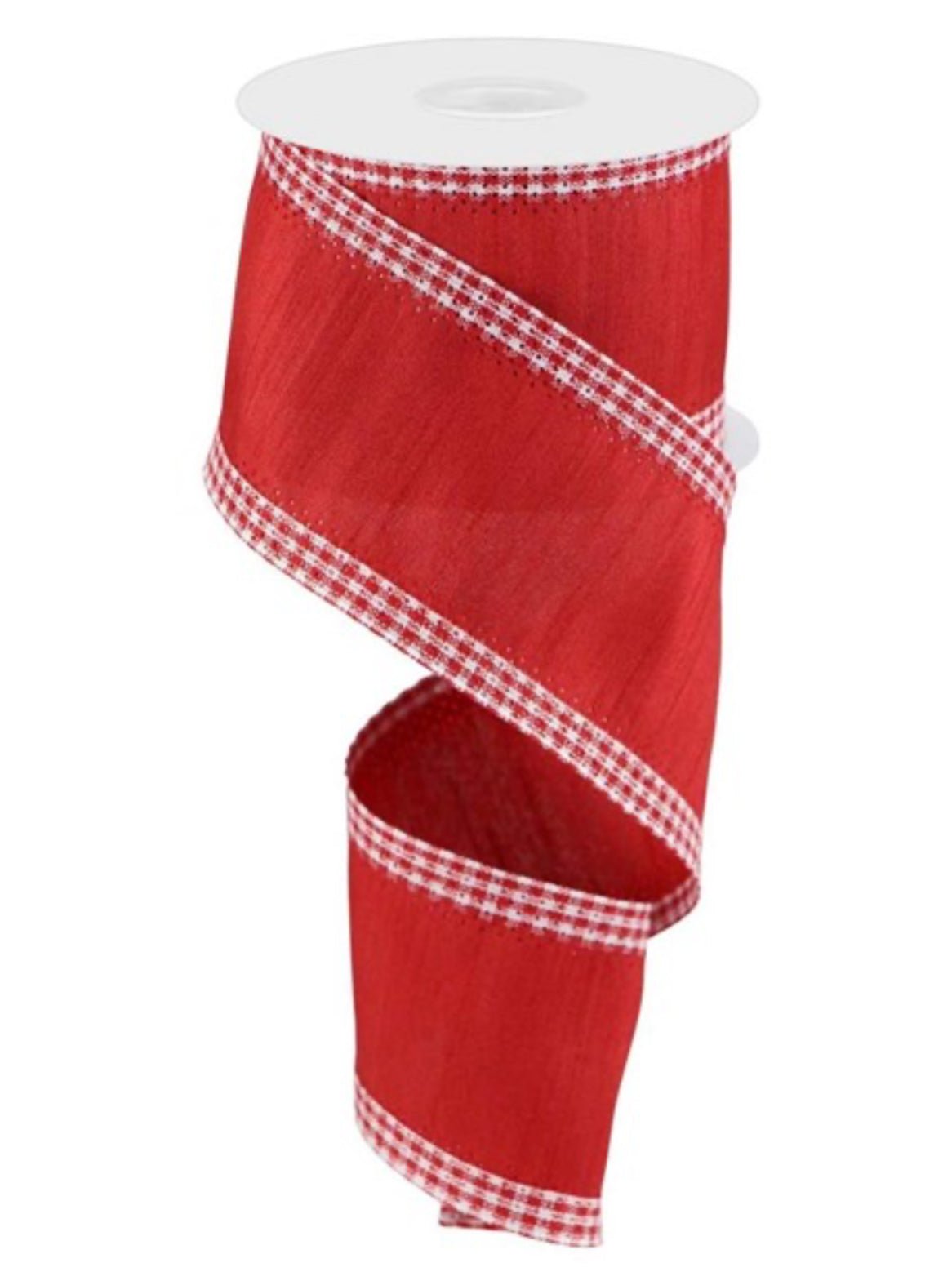 Red dupioni with gingham border wired ribbon 2.5” - Greenery MarketRG08321W7