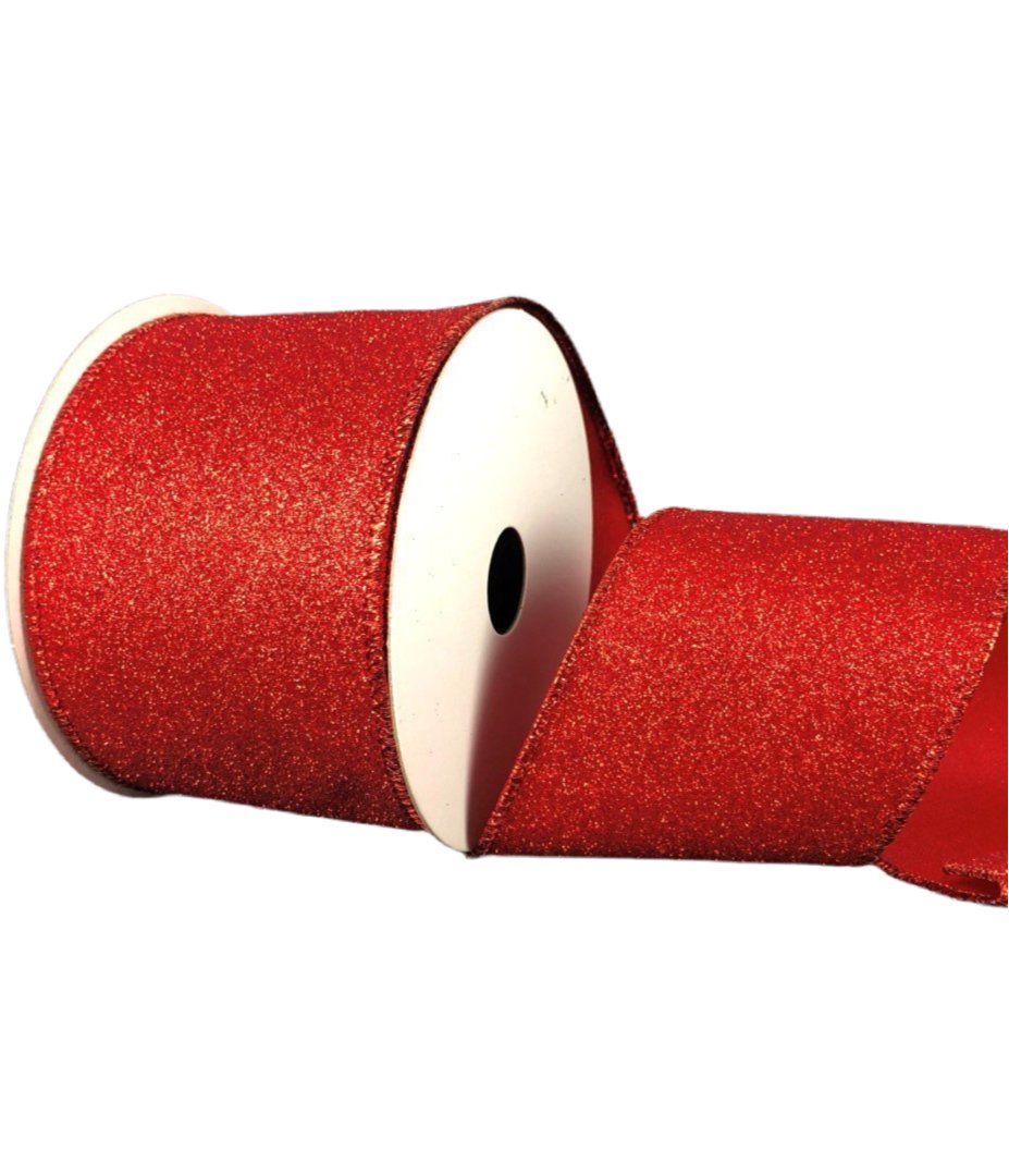 Red flat glitter wired ribbon, 2.5