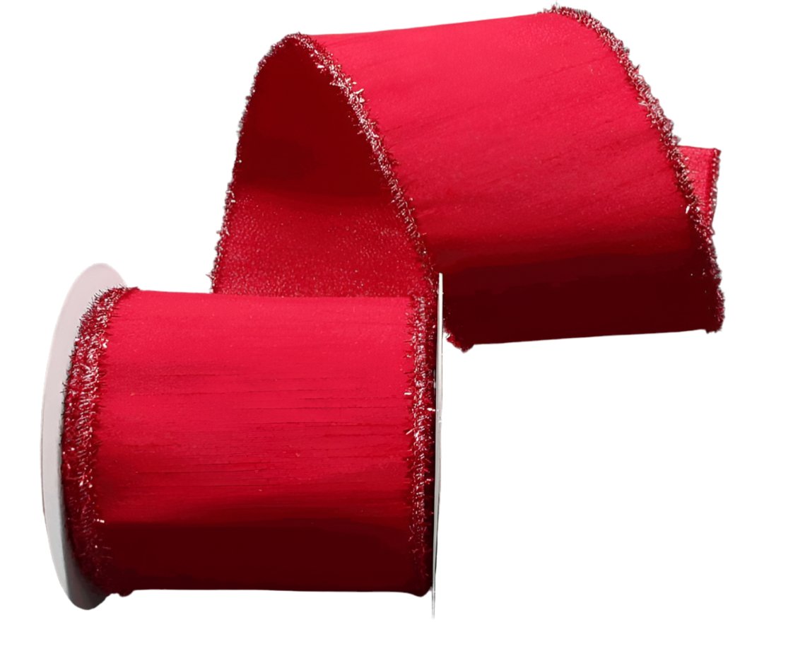 Red tinsel edge wired ribbon - 4” - Greenery MarketWired ribbon179735