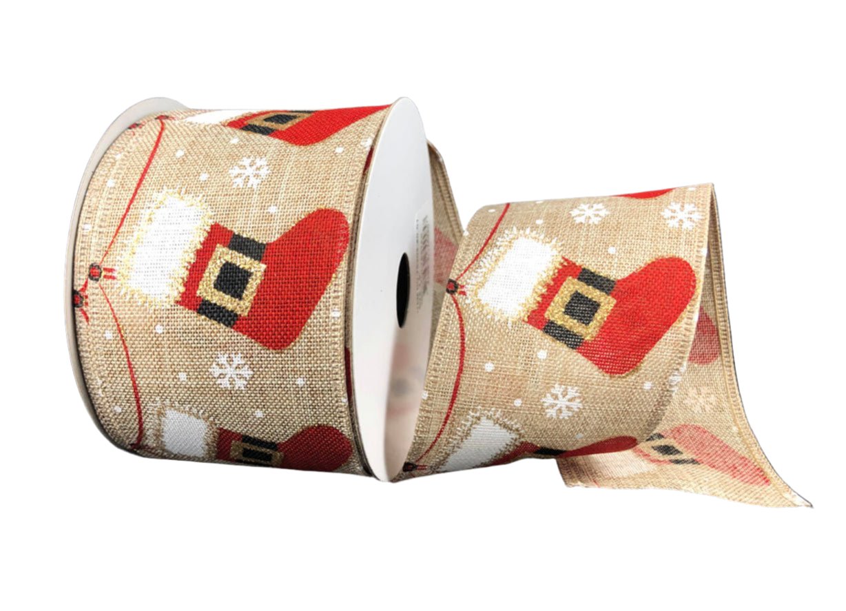 Santa stocking wired ribbon 2.5” - Greenery MarketWired ribbon75203-40-01