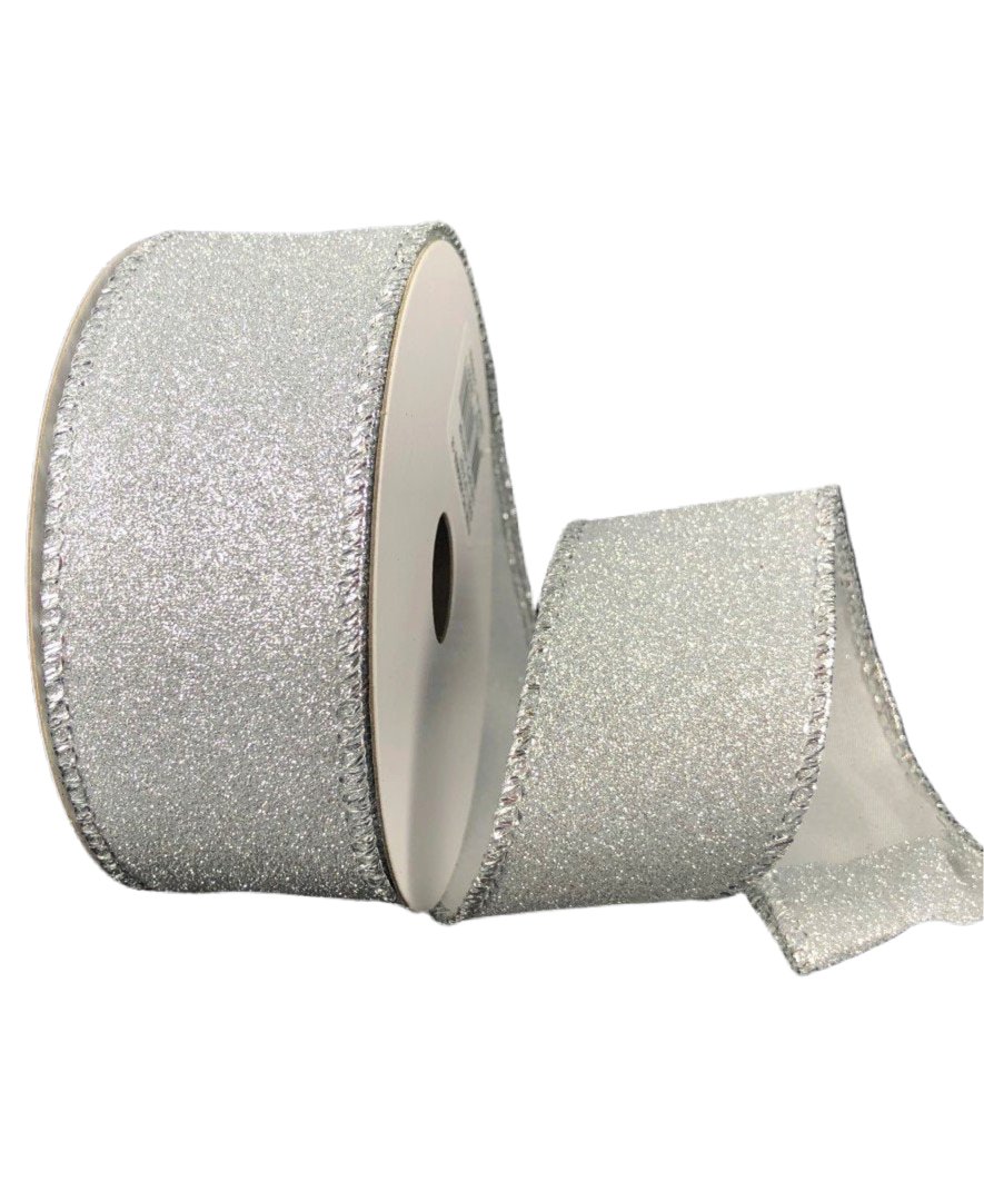 Silver glitter wired ribbon , 1.5