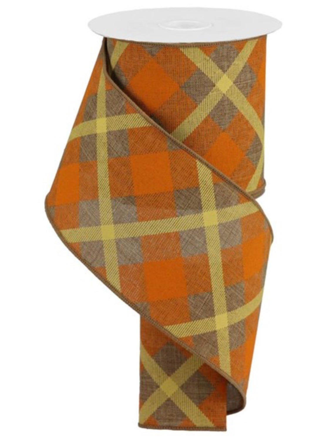 Tan and orange printed plaid on royal 4” wired ribbon - Greenery MarketWired ribbonRG01684RR