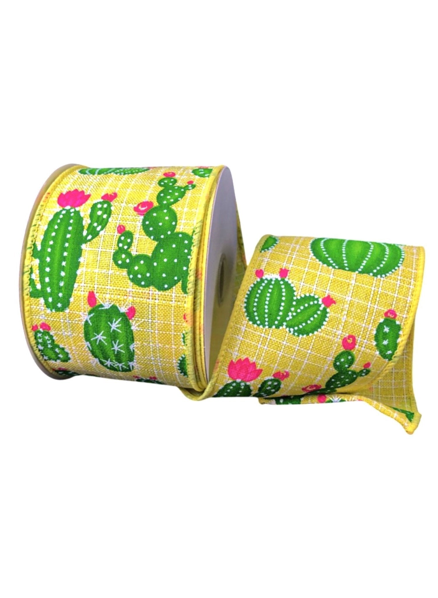 Yellow, green, and Fuchsia pink cactus 2.5” wired ribbon - Greenery Market41249-40-22