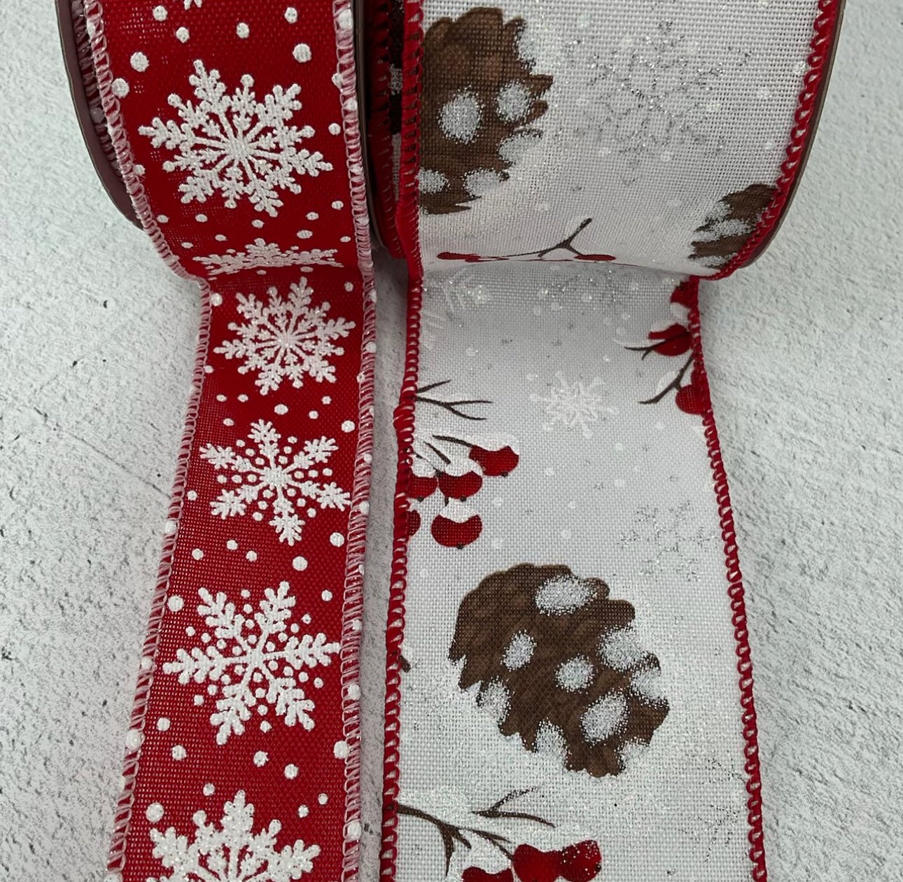 Berries, snowflakes, and pinecone Christmas bow bundle x 2 ribbons - Greenery MarketRibbons & TrimPineconeflakesx2