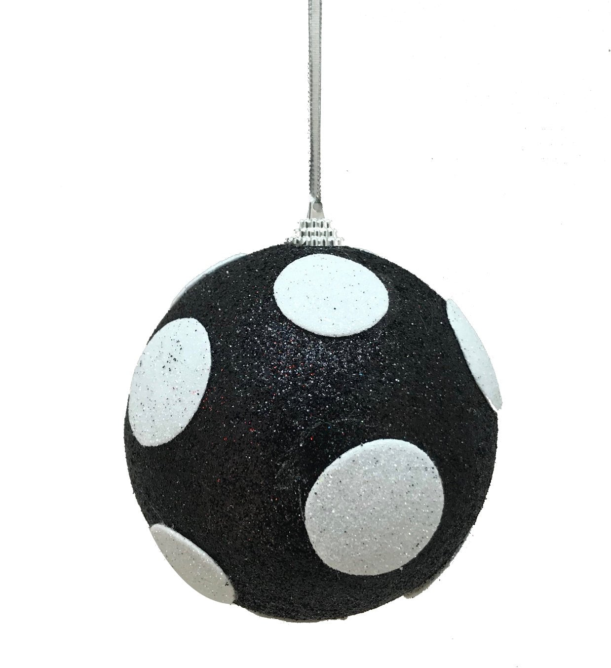 Black and white polka dot glittered ball ornaments - Greenery MarketOrnaments84174BKWT