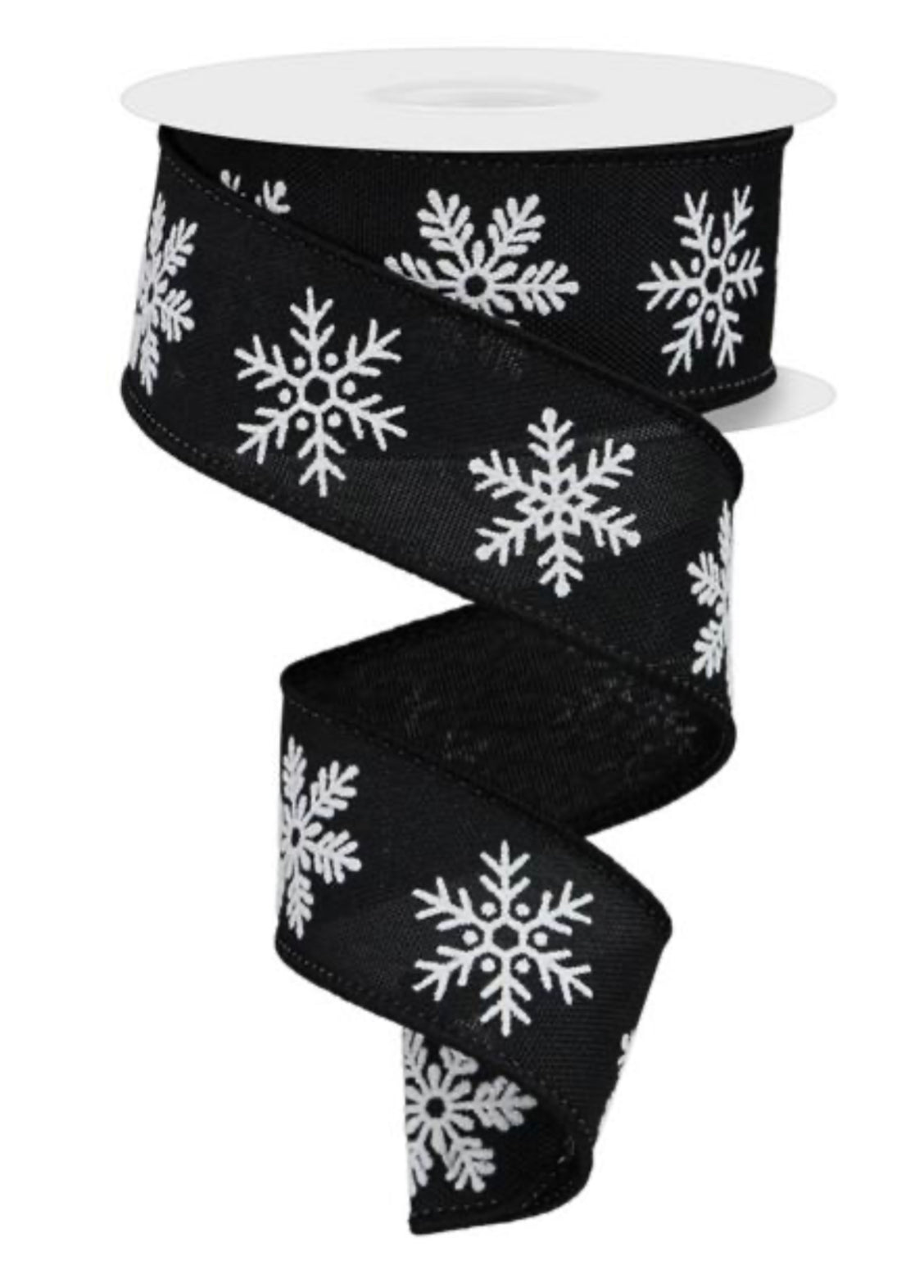 Black and white snowflakes wired ribbon , 1.5