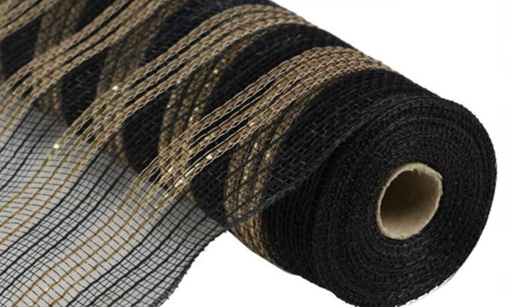 Black / metallic gold 10” poly jute deco mesh Greenery Market